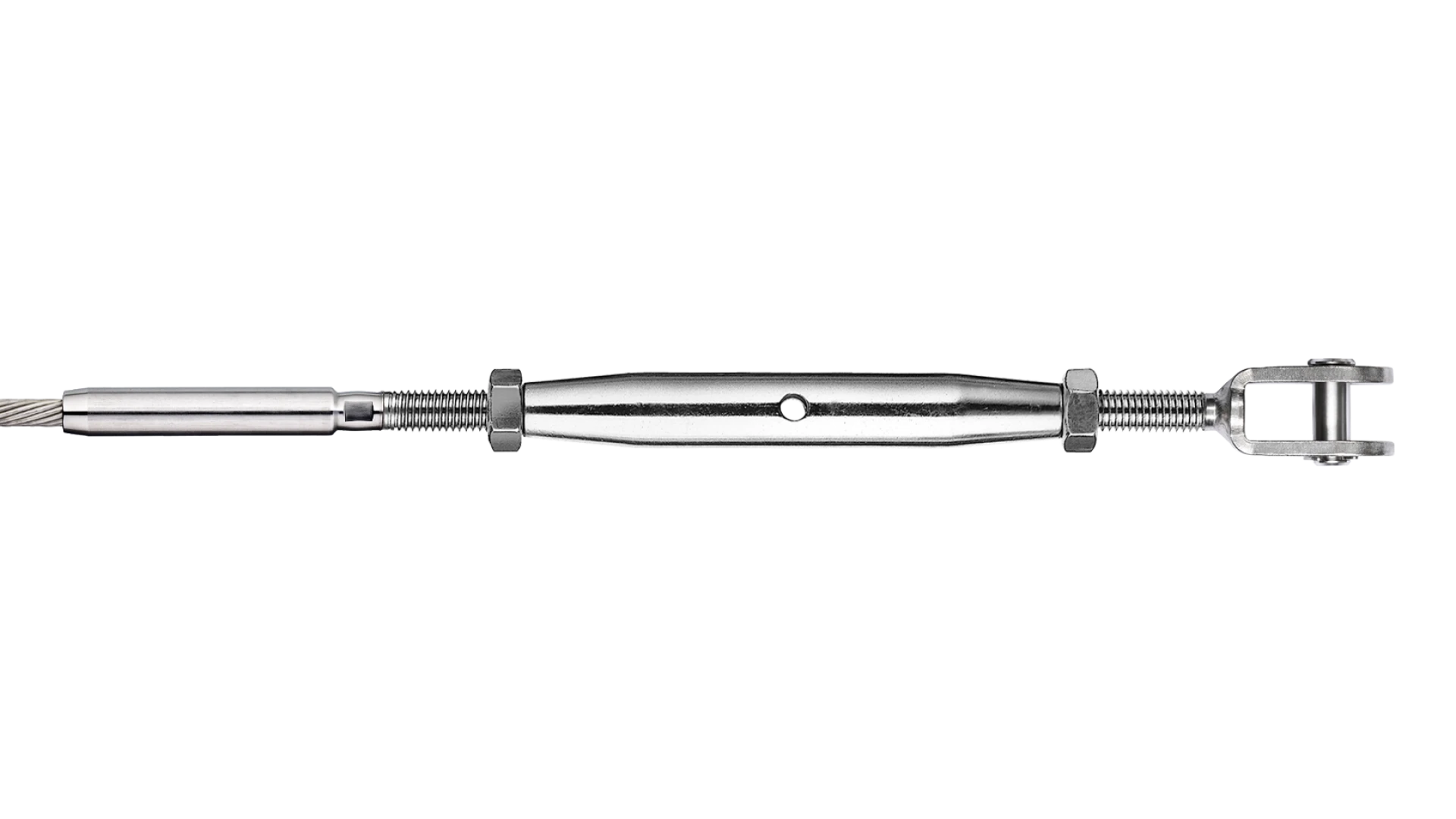 Turnbuckle with clevis Classic round swaged for open spiral strand Ø 8 - 10 mm