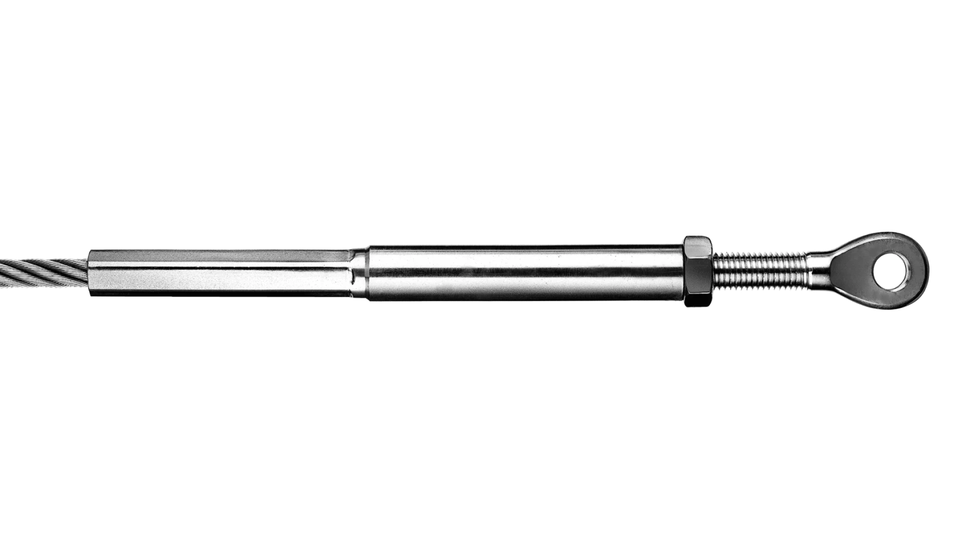 Eye-end and internal thread end left-hand swaged for rope Ø 3 - 8 mm
