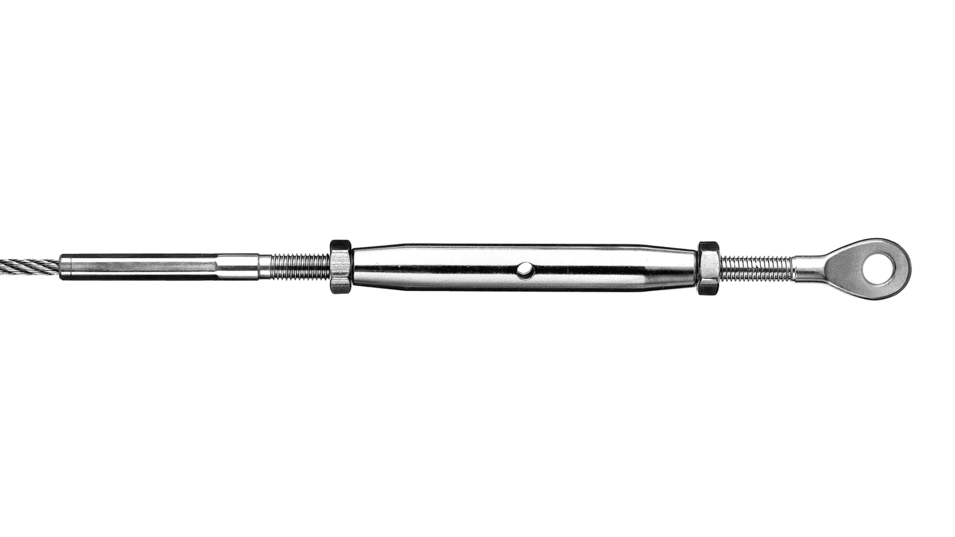 Turnbuckle with eye-end swaged