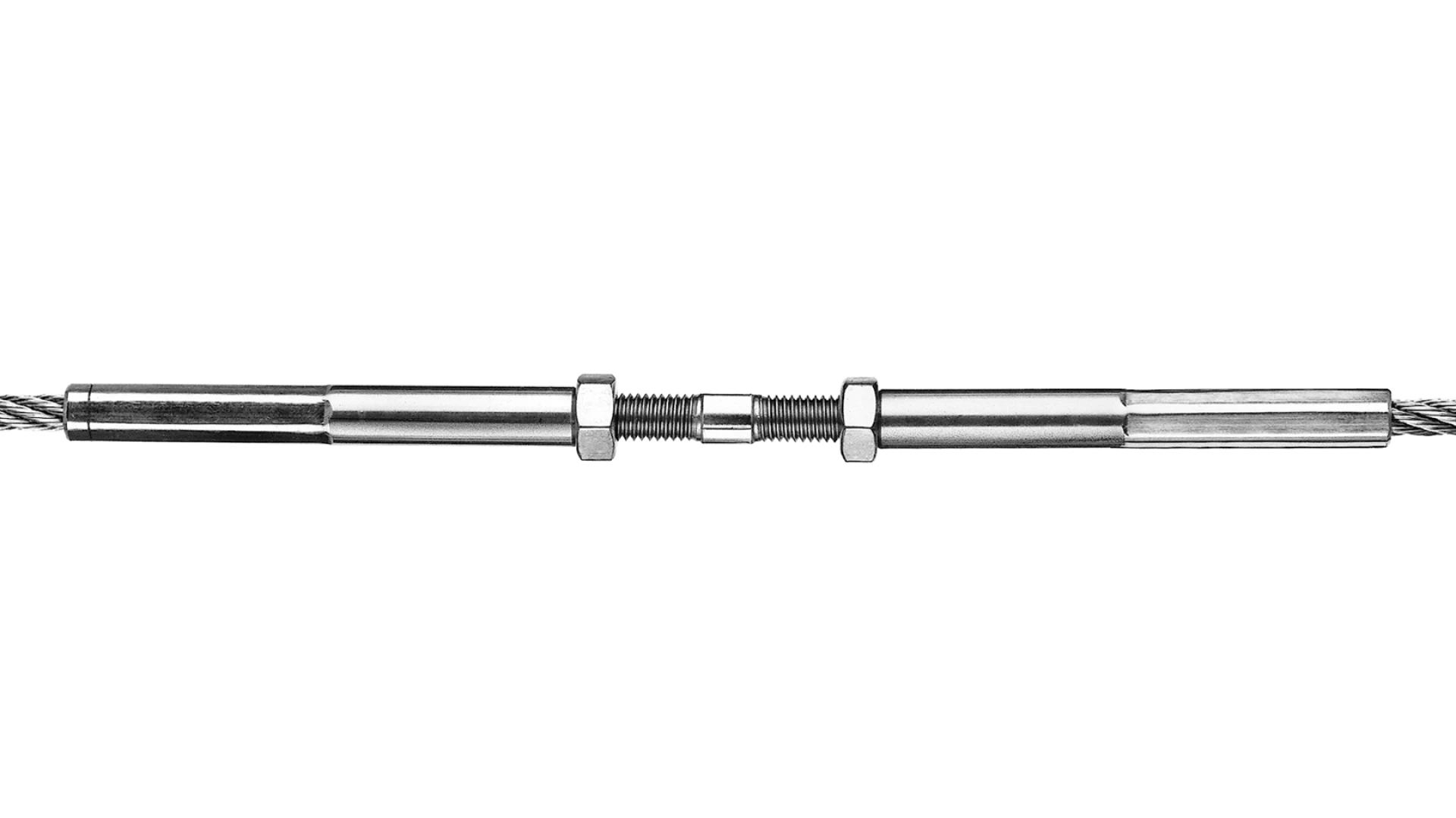 Tensioning screw assembled with internal thread ends swaged for ropeØ 2 - 8 mm