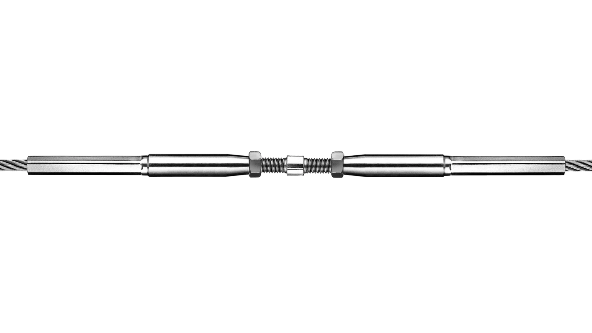 Tensioning screw assembled with internal thread ends swaged for rope Ø 10 - 16 mm