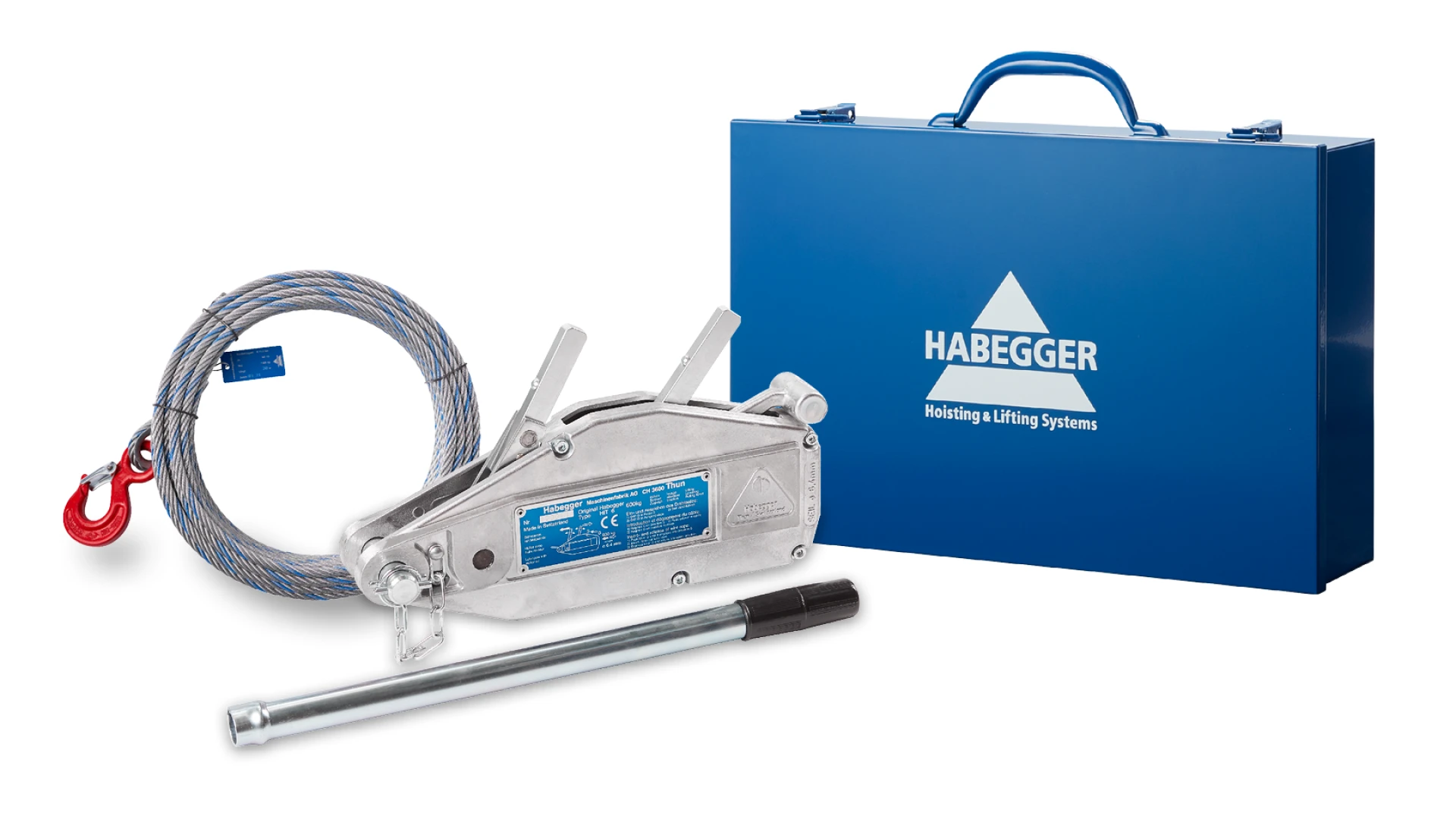 Habegger HIT-06 manual rope hoist  with lever tube, rope and case