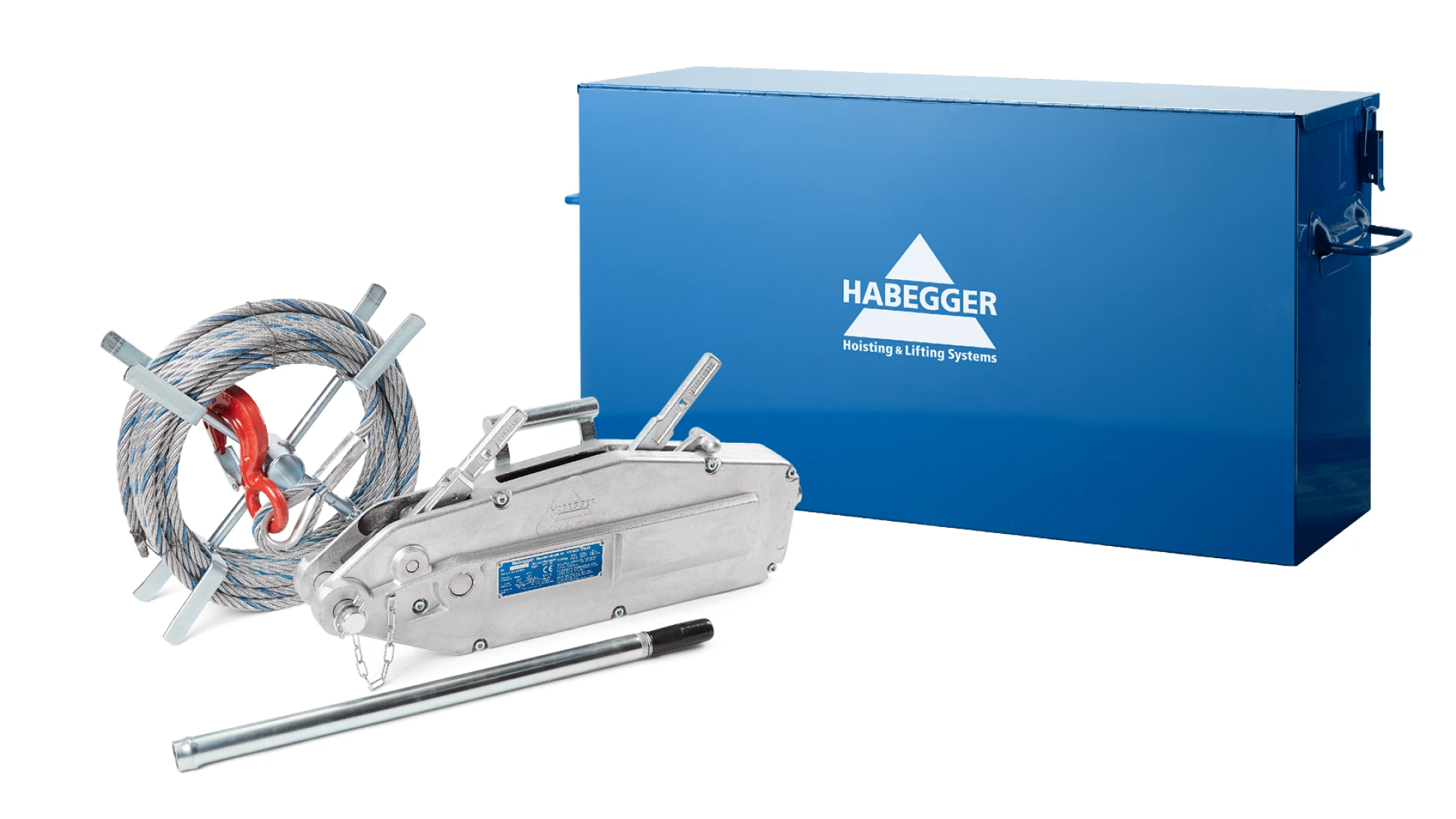 Habegger HIT-32 manual rope hoist  with lever tube, rope and a storage box