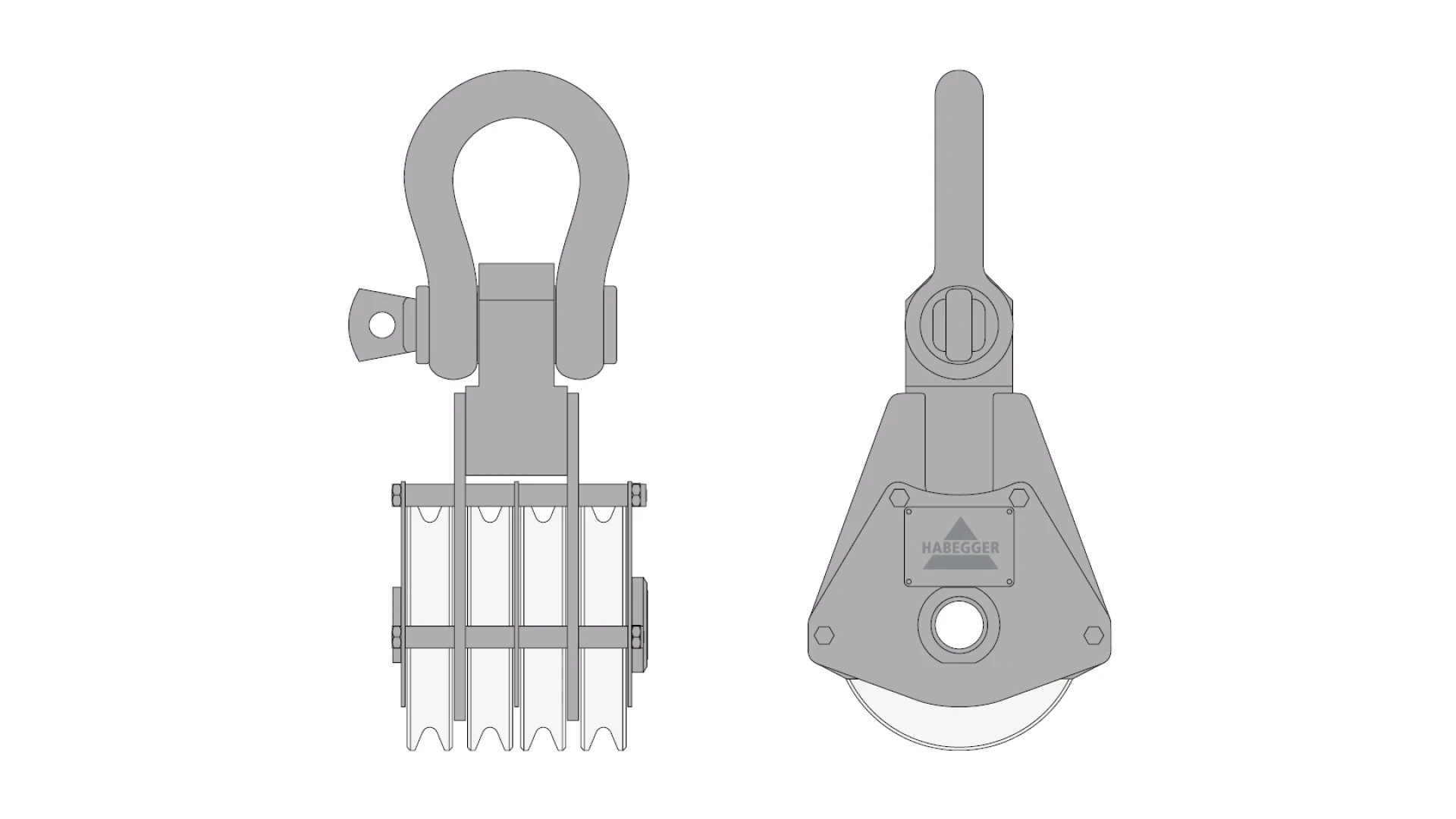 Pulley block 4-roller  128 kN for rope Ø 11.2 mm