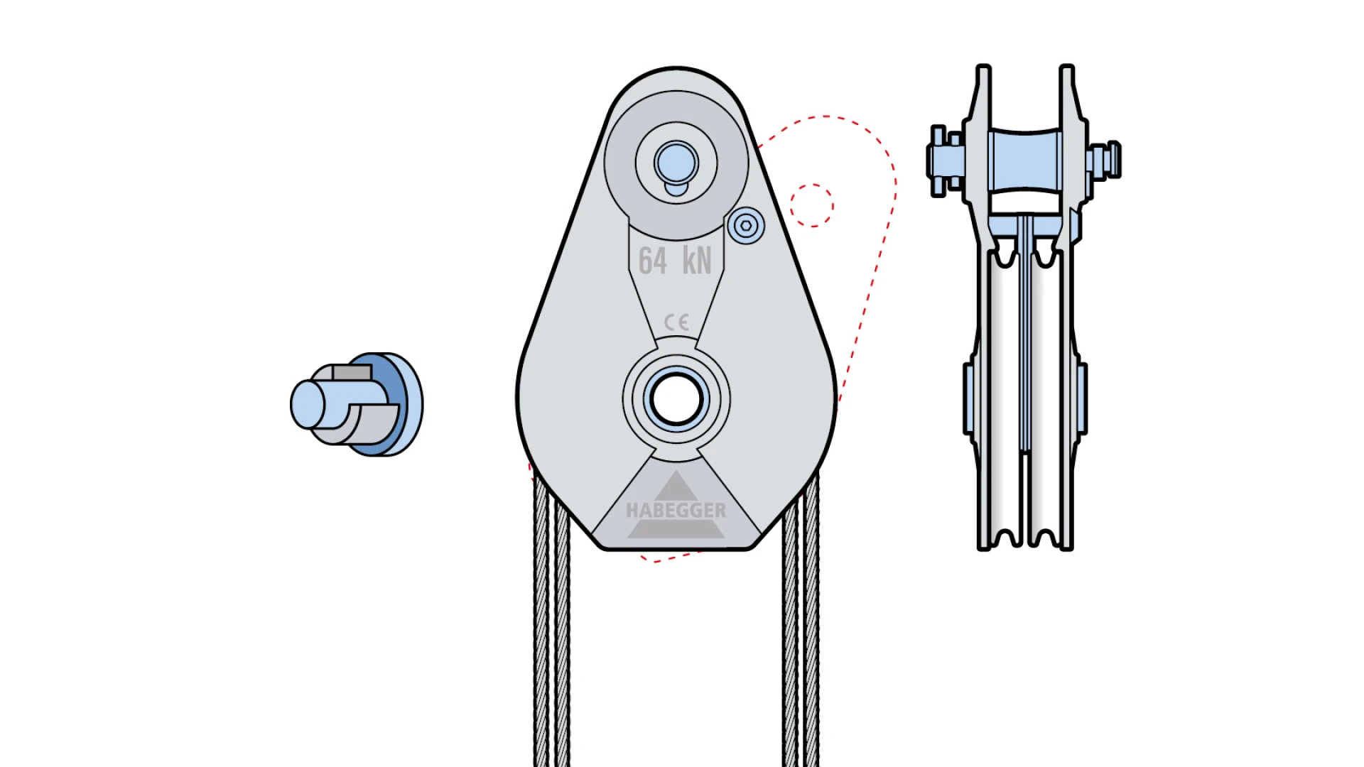 Rope pulley AL-A 2-roller, with plain bearing  64 kN