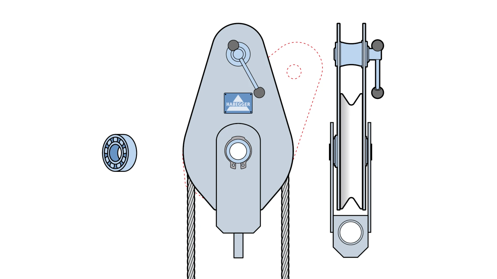 Rope pulley ST-A 1-roller, with ball bearing and anchorage  128 kN