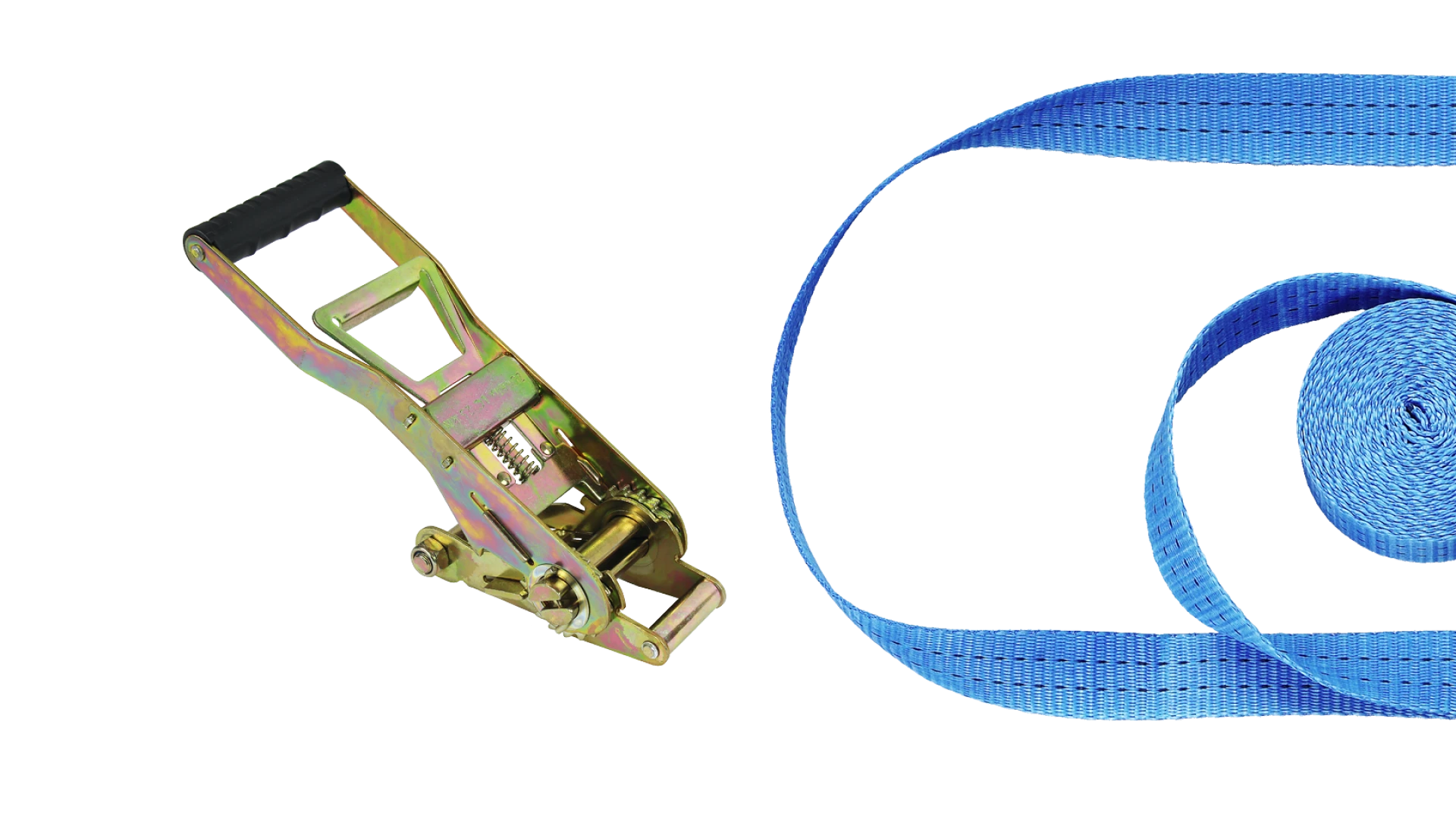 Strap assemblies with two-piece long-sleeve pull ratchet