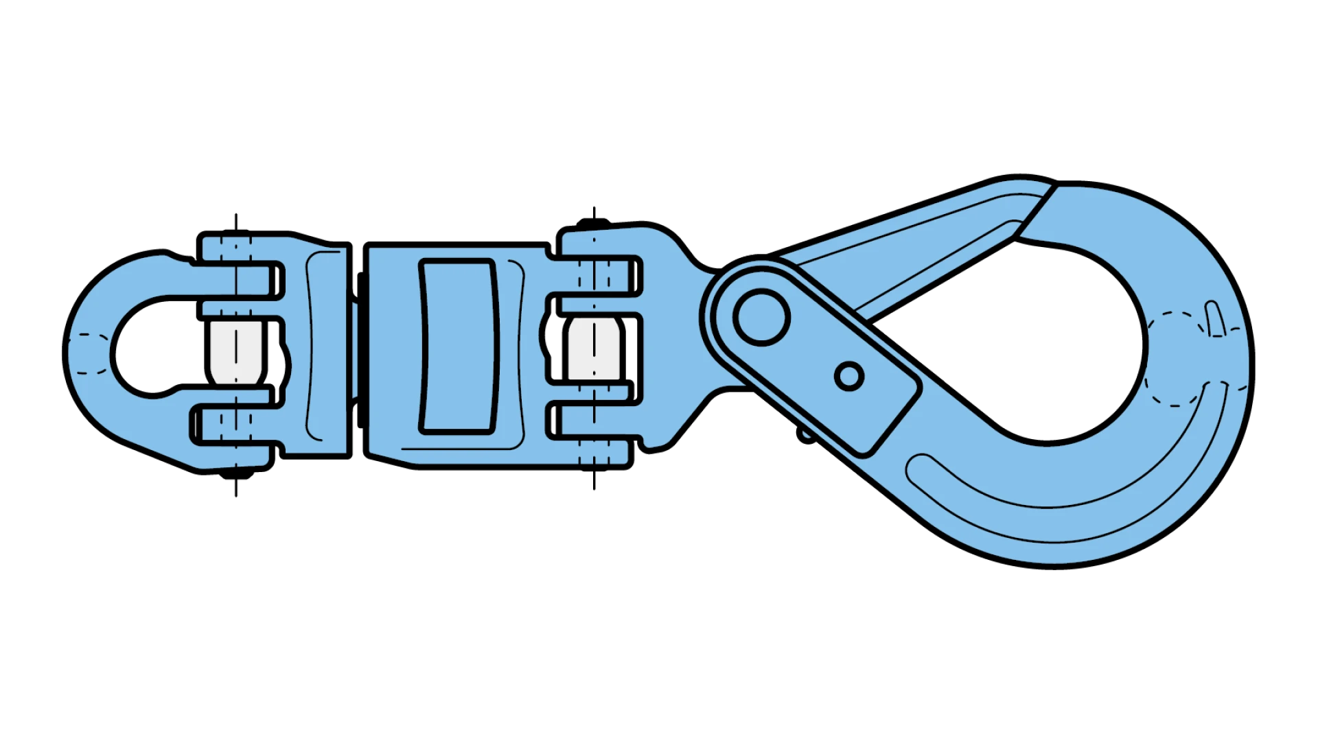 Insulated swivel with half cupling link and self locking hook
