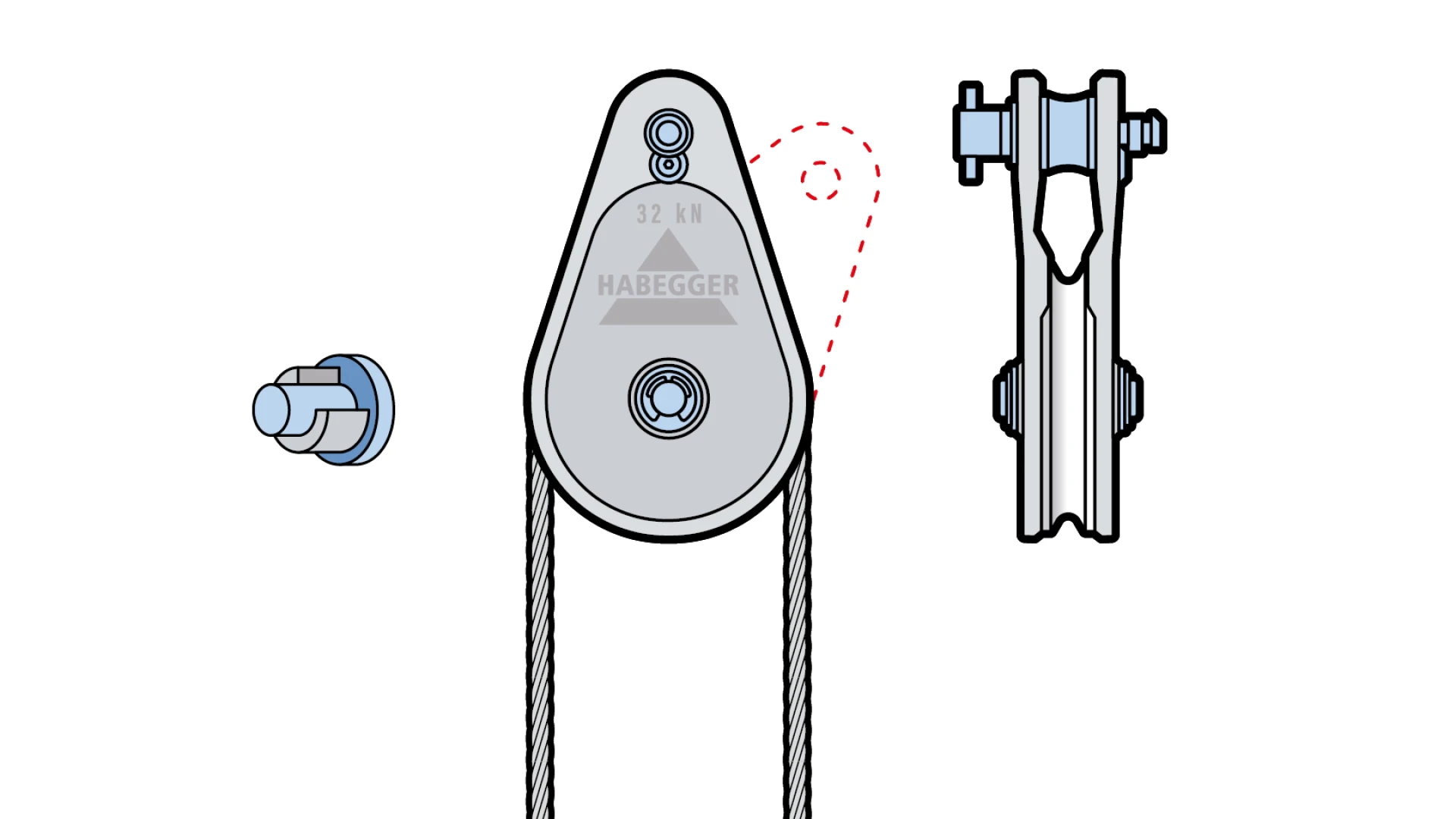 Rope pulley AL-A 1-roller, with plain bearing  32 kN