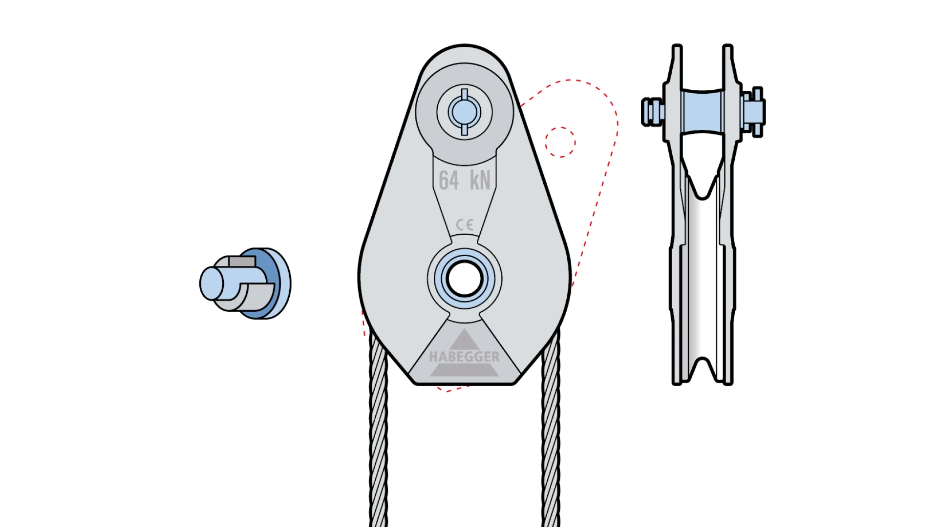 Rope pulley AL-A 1-roller, with plain bearing  64 kN