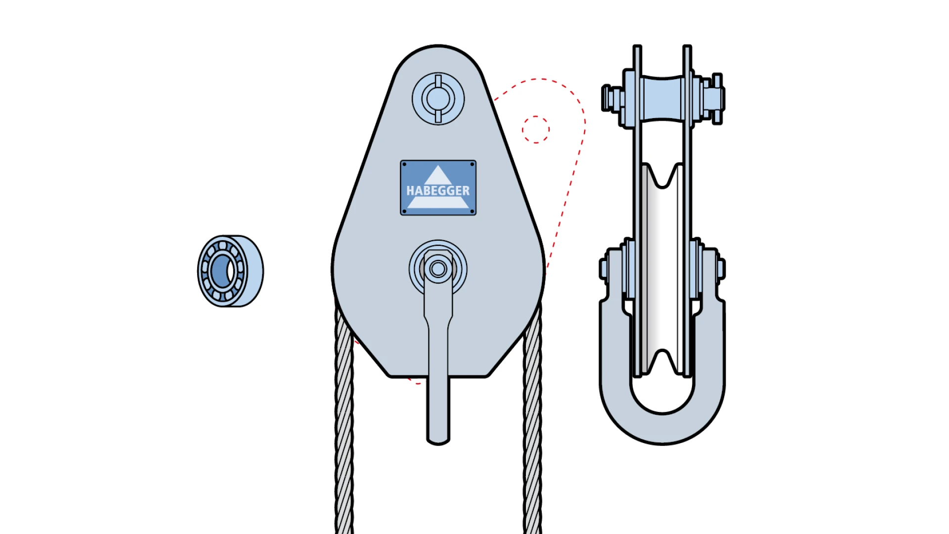 Rope pulley ST-A 1-roller, with ball bearing and anchorage  64 kN