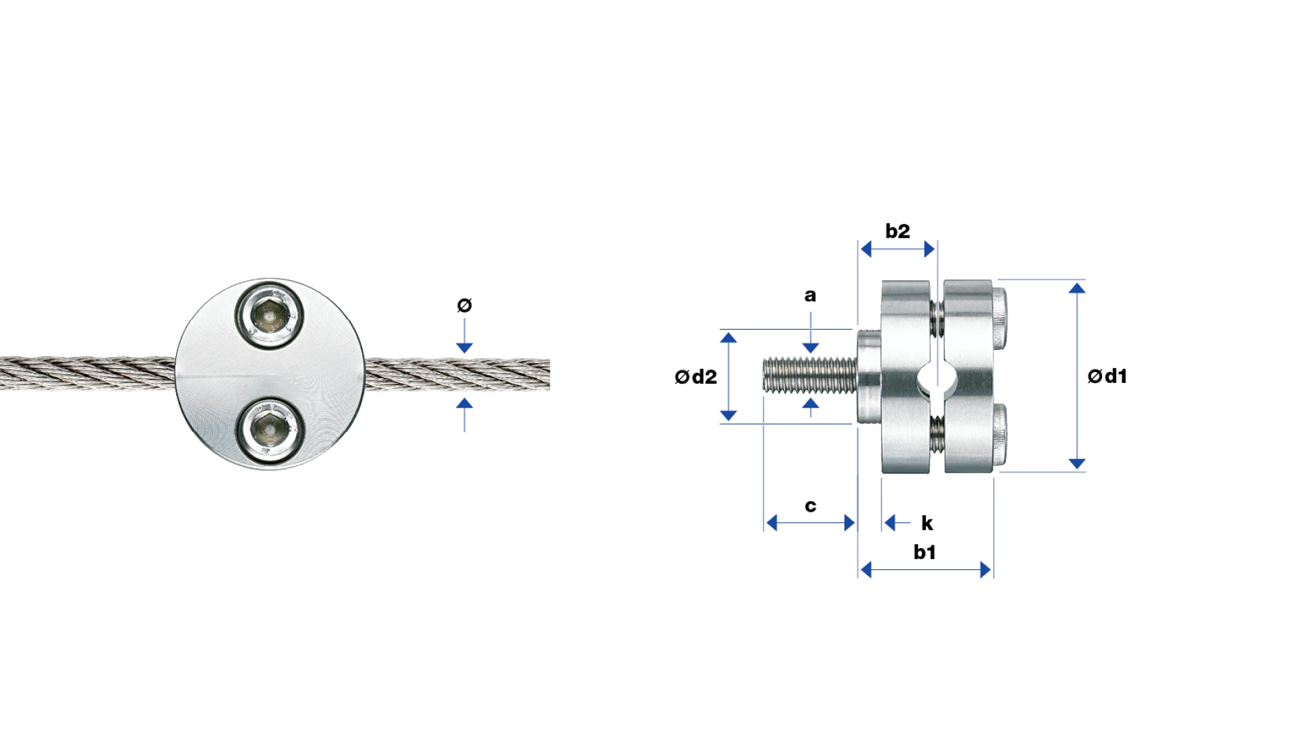 Suspension-rope clamp   for rope Ø 6 + 8 mm