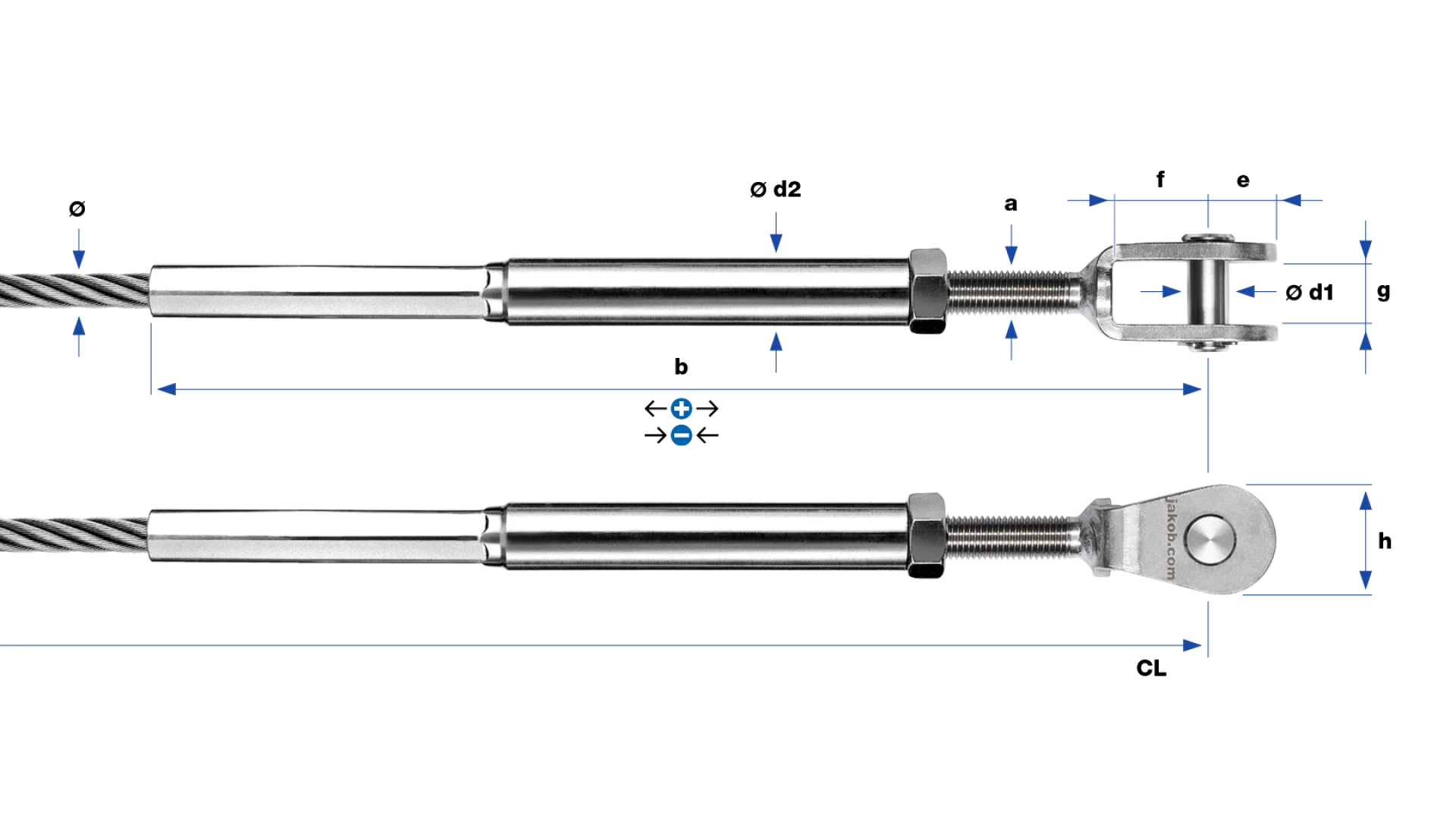 Clevis Classic and internal thread-end right-hand swaged for rope Ø 3 - 8 mm