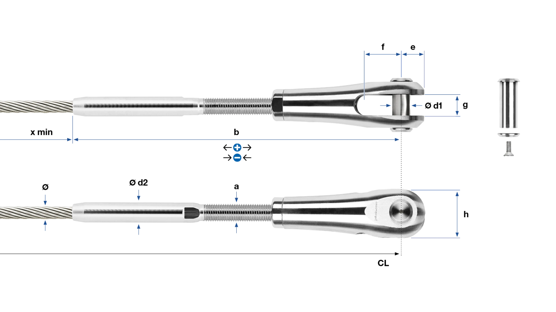 Clevis Forte with external thread right-hand assembled
