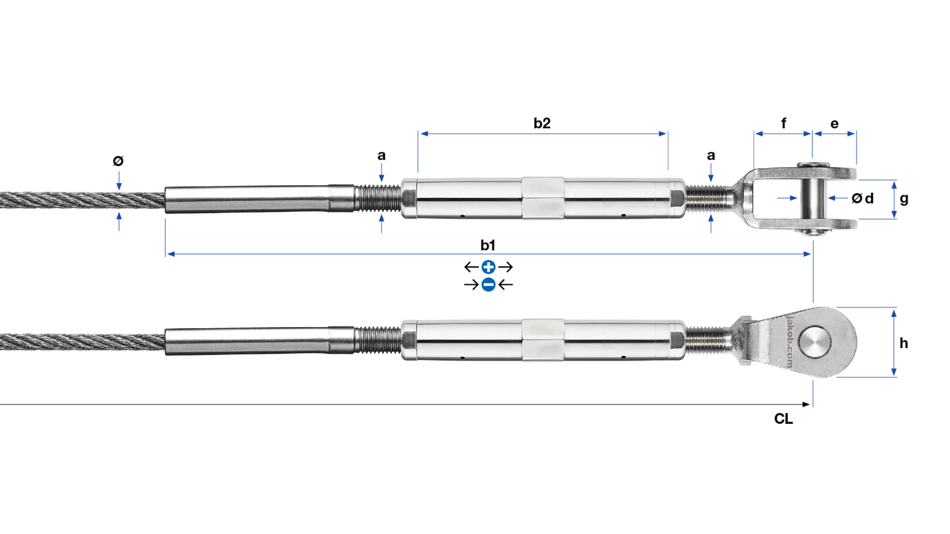 Turnbuckle with clevis Classic swaged for rope Ø 16 - 20 mm