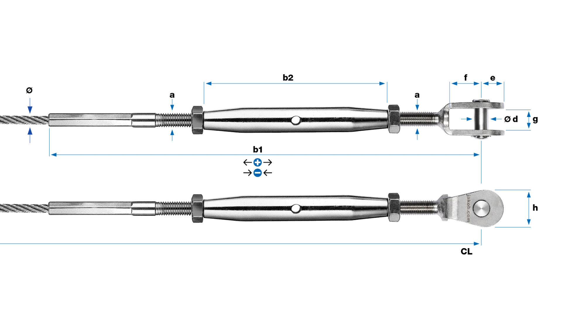 Turnbuckle with clevis Classic swaged for rope Ø 2 - 12 mm