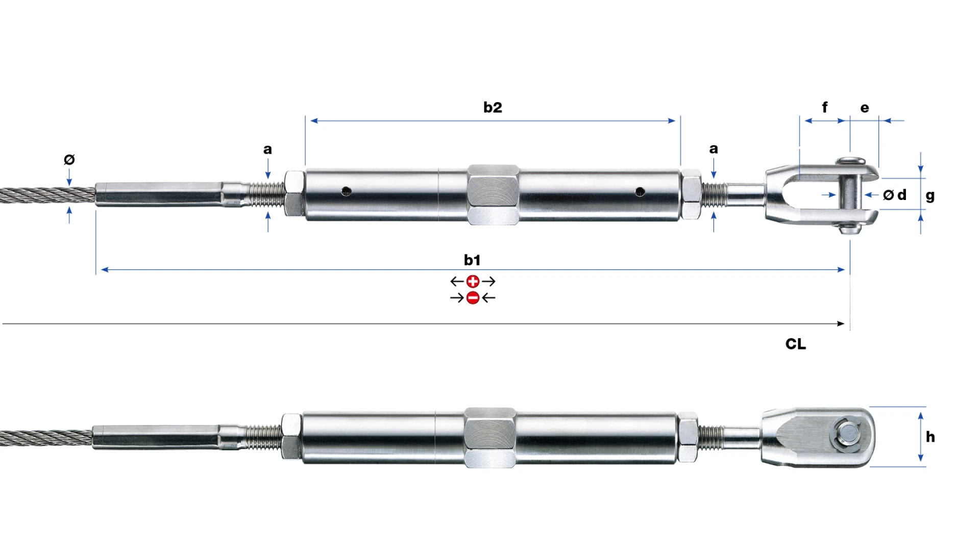 Turnbuckle with clevis Monofork swaged