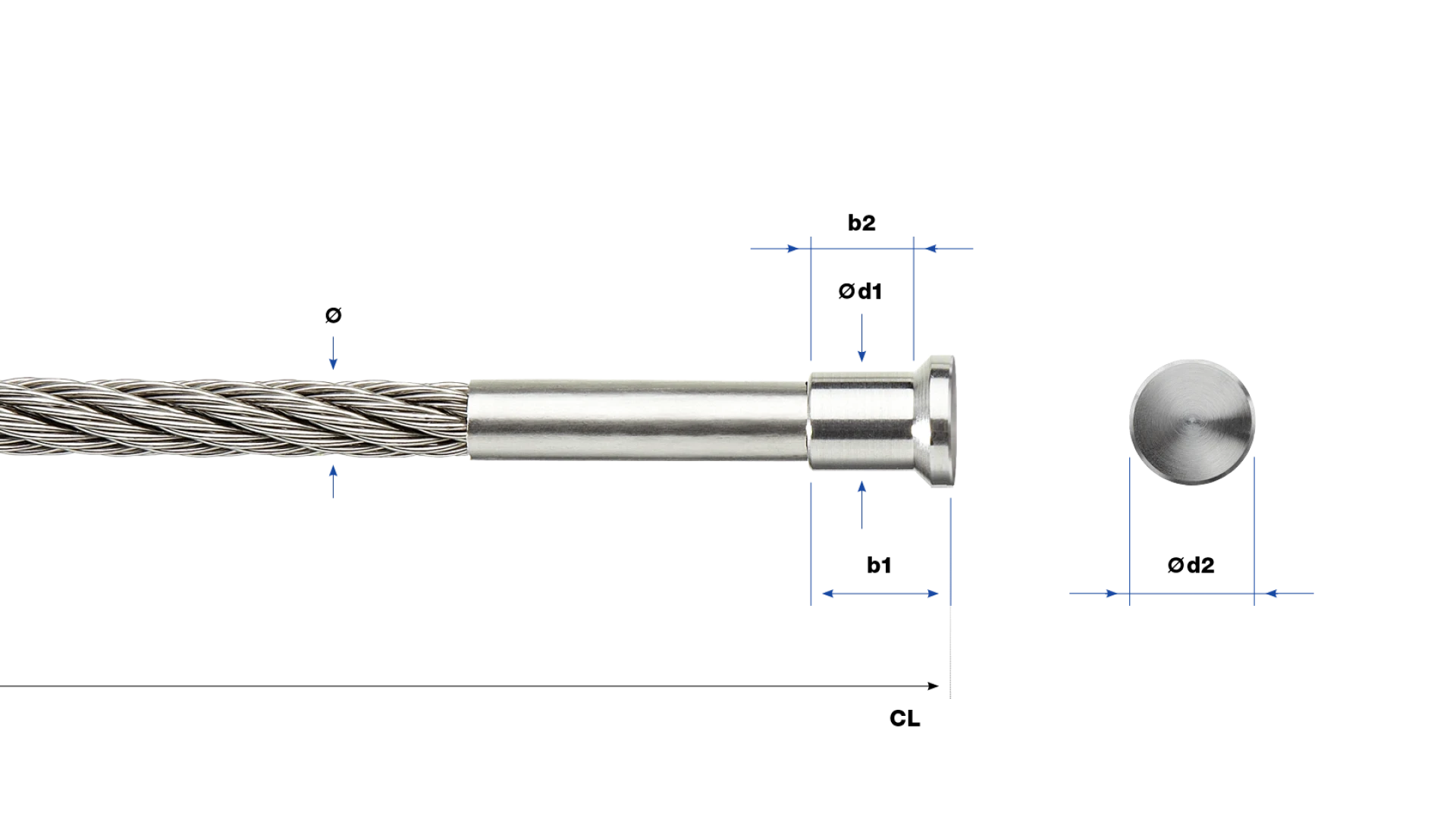End-stop with countersunk head 90° Univiss round swaged