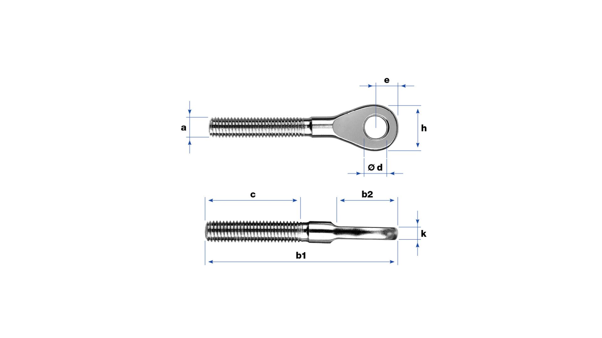 Eye-end with external thread left-hand