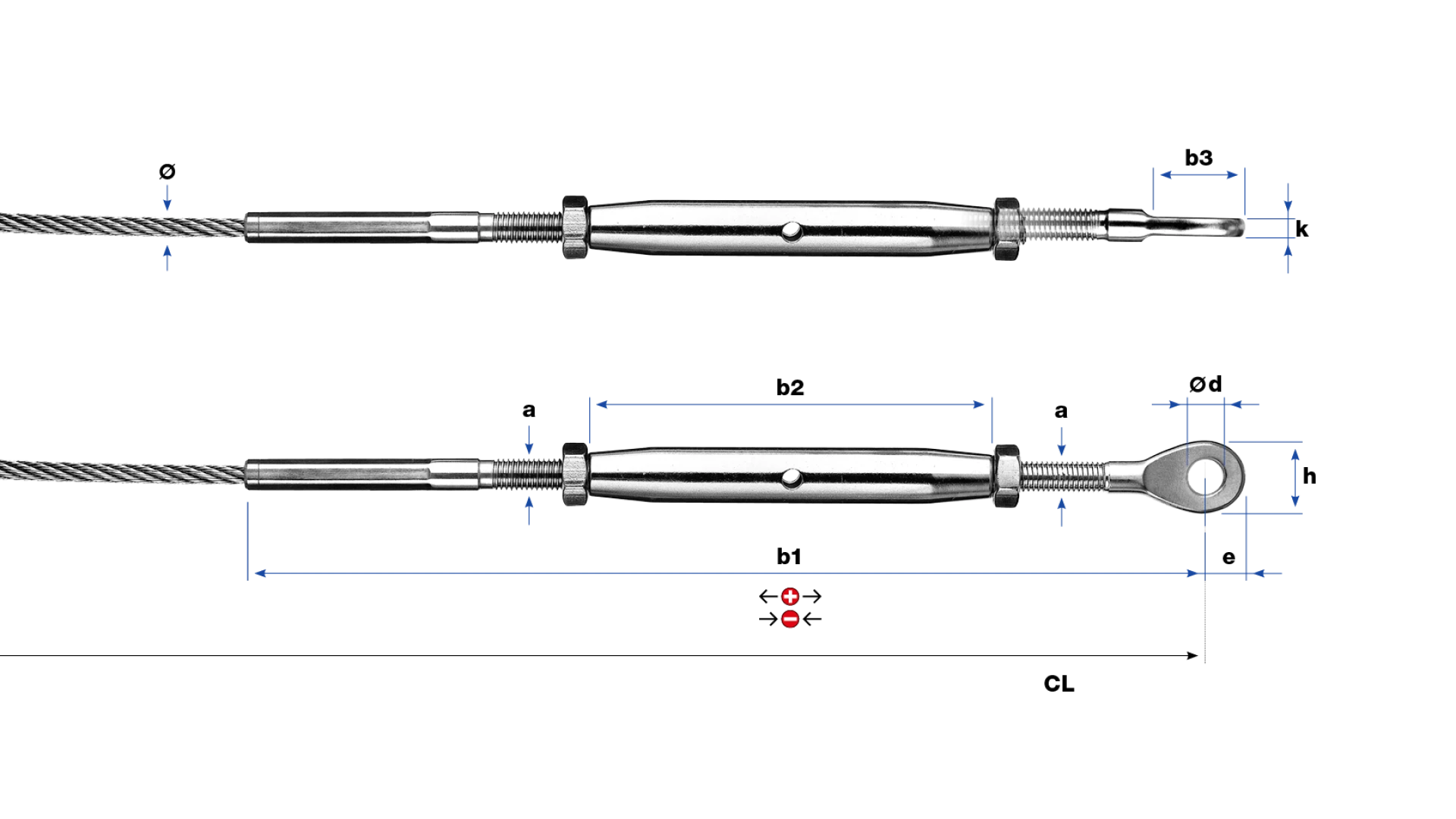 Turnbuckle with eye-end swaged