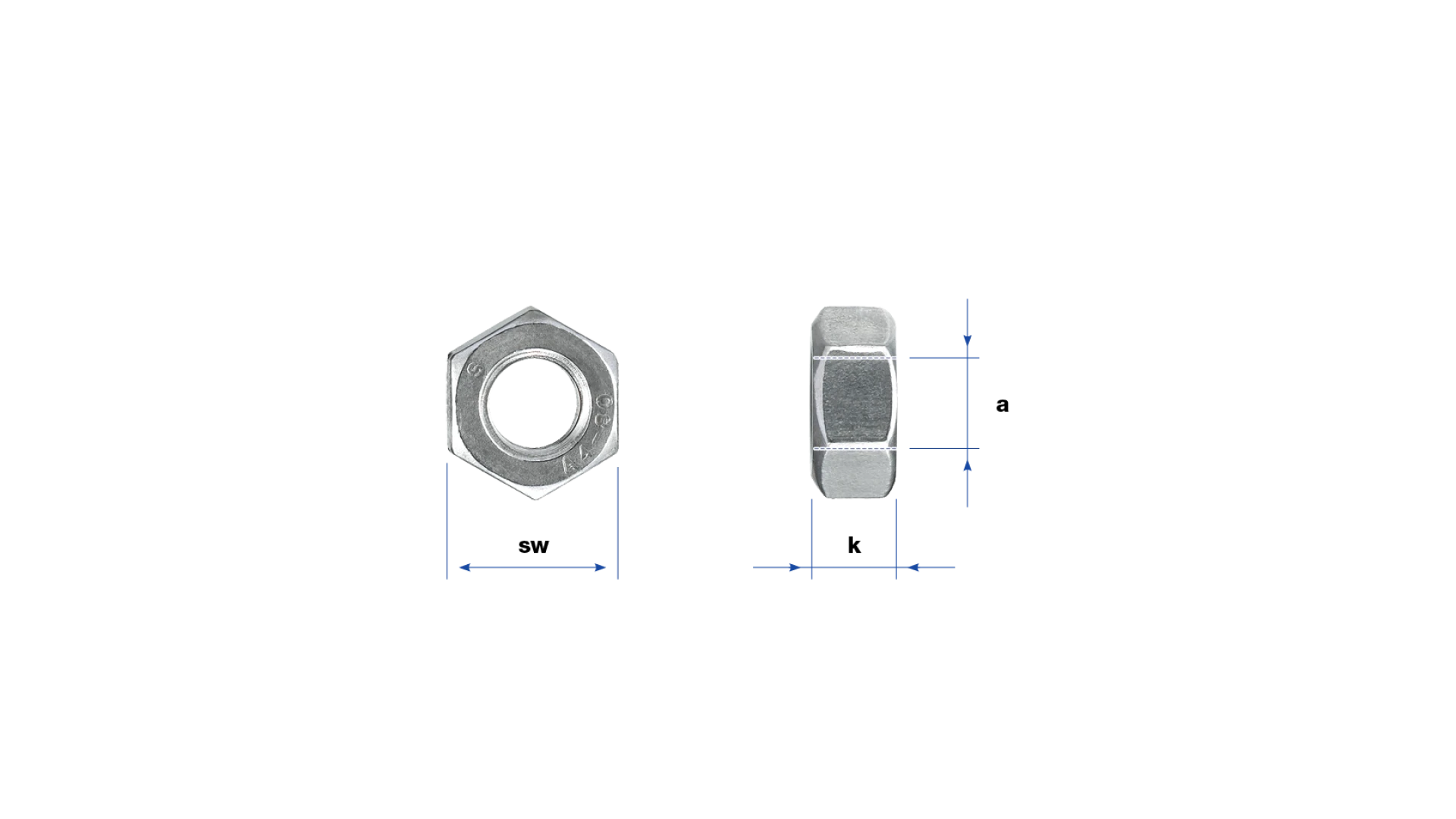 Hexagon nut right-hand