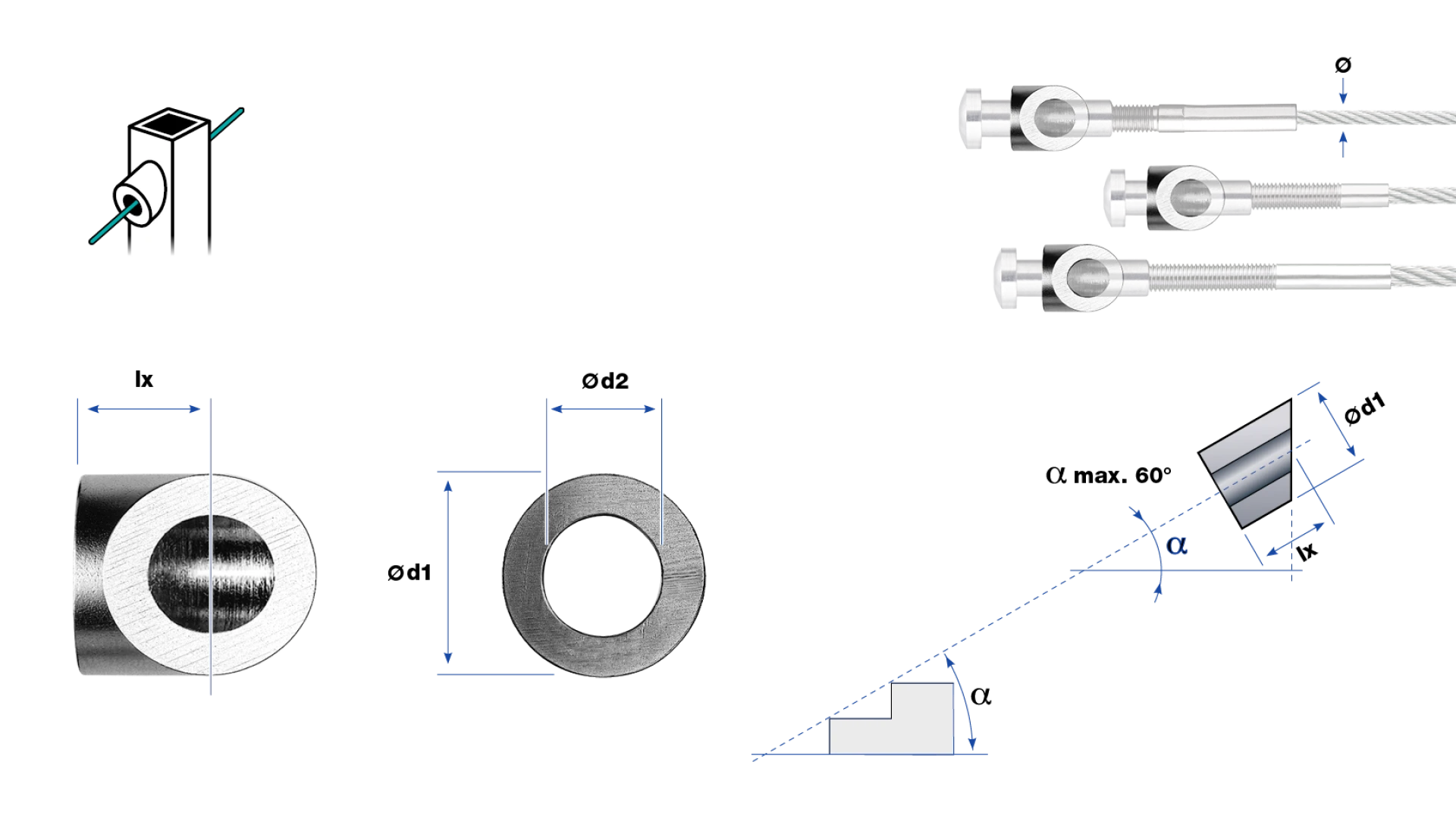 Post fitting flat shape  for end-stop radius head with internal thread