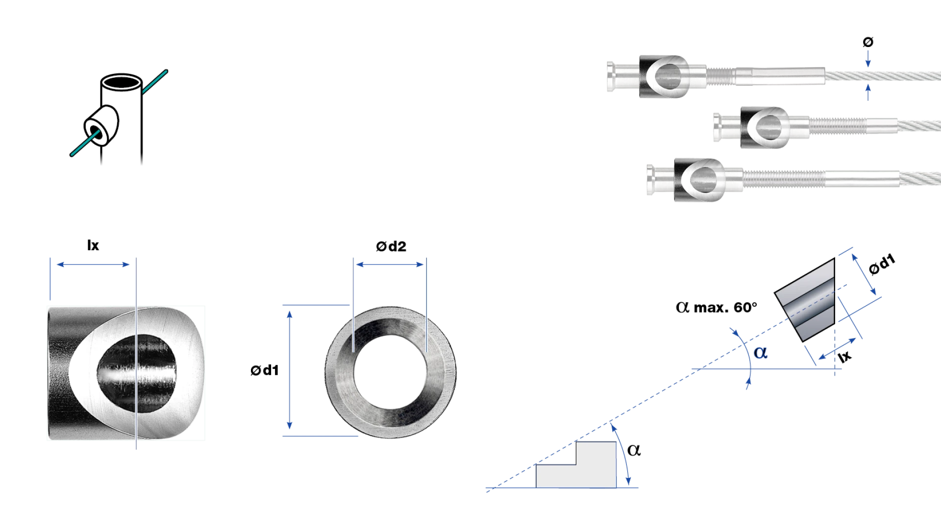 Post fitting round shape  for end-stop countersunk head 90° with internal thread