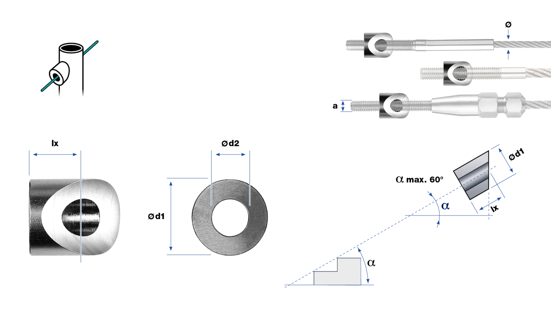 Post fitting round shape  for external thread and tube ∅ 33,7 mm
