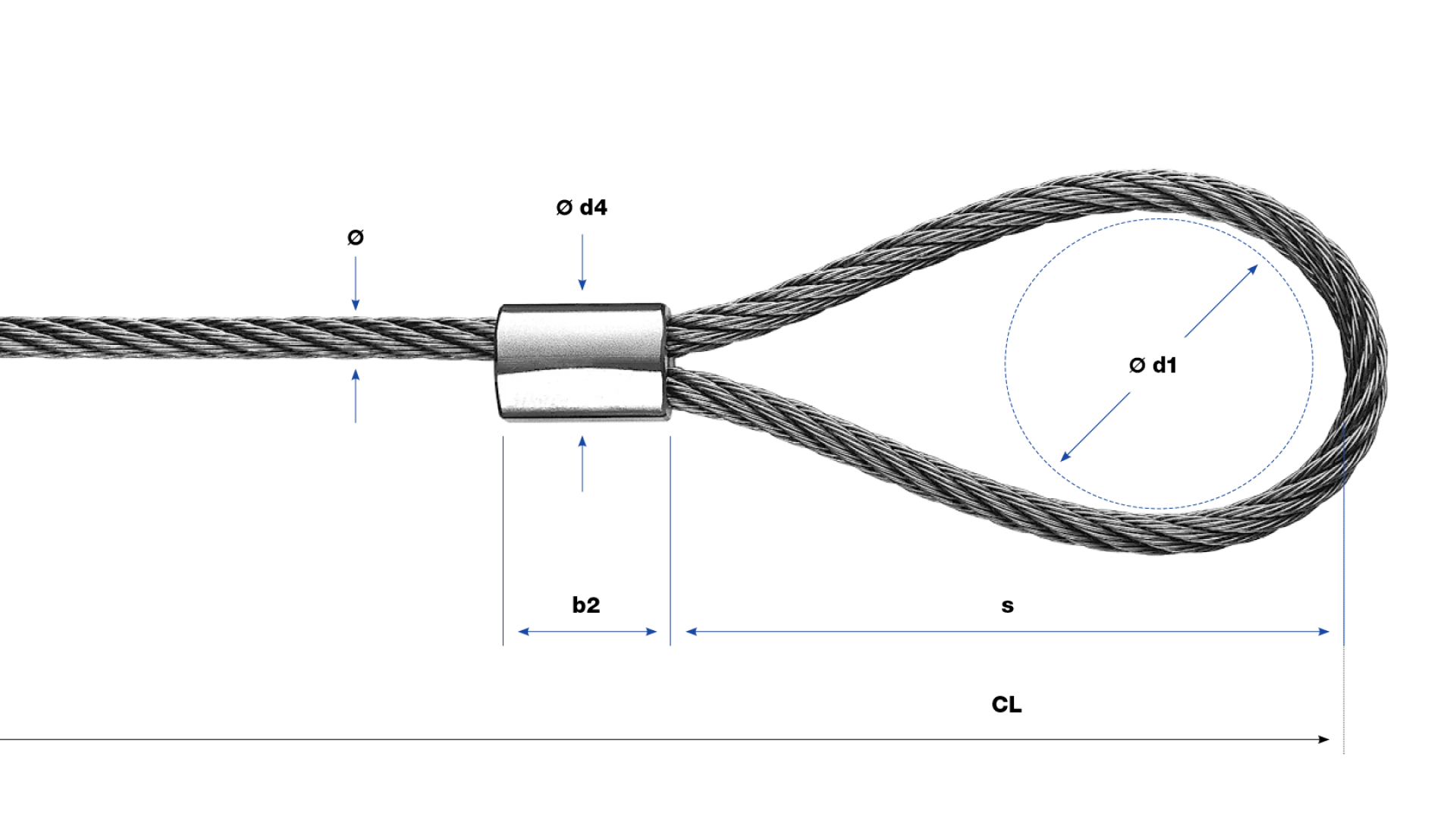 Loop with stainless steel sleeve swaged without thimble