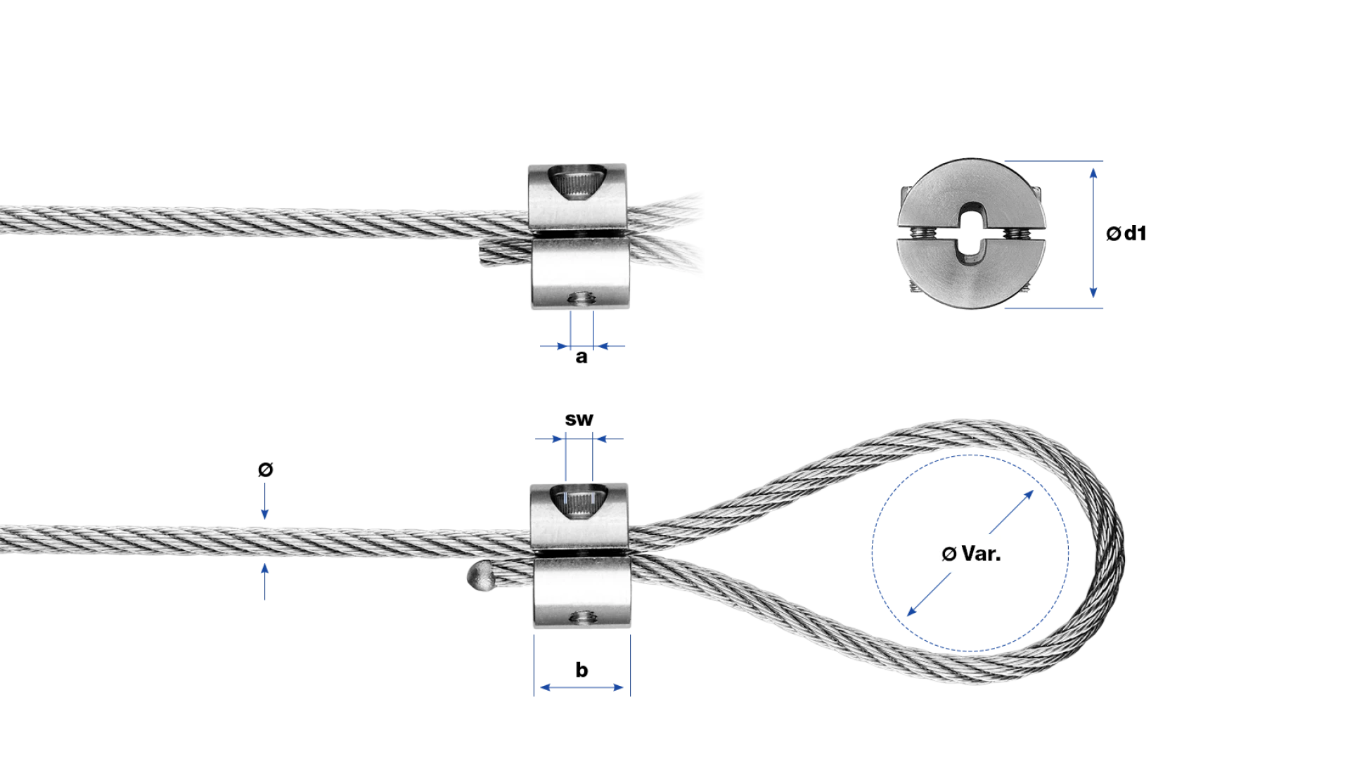 2-part loop clamp without thimble self-assembly light
