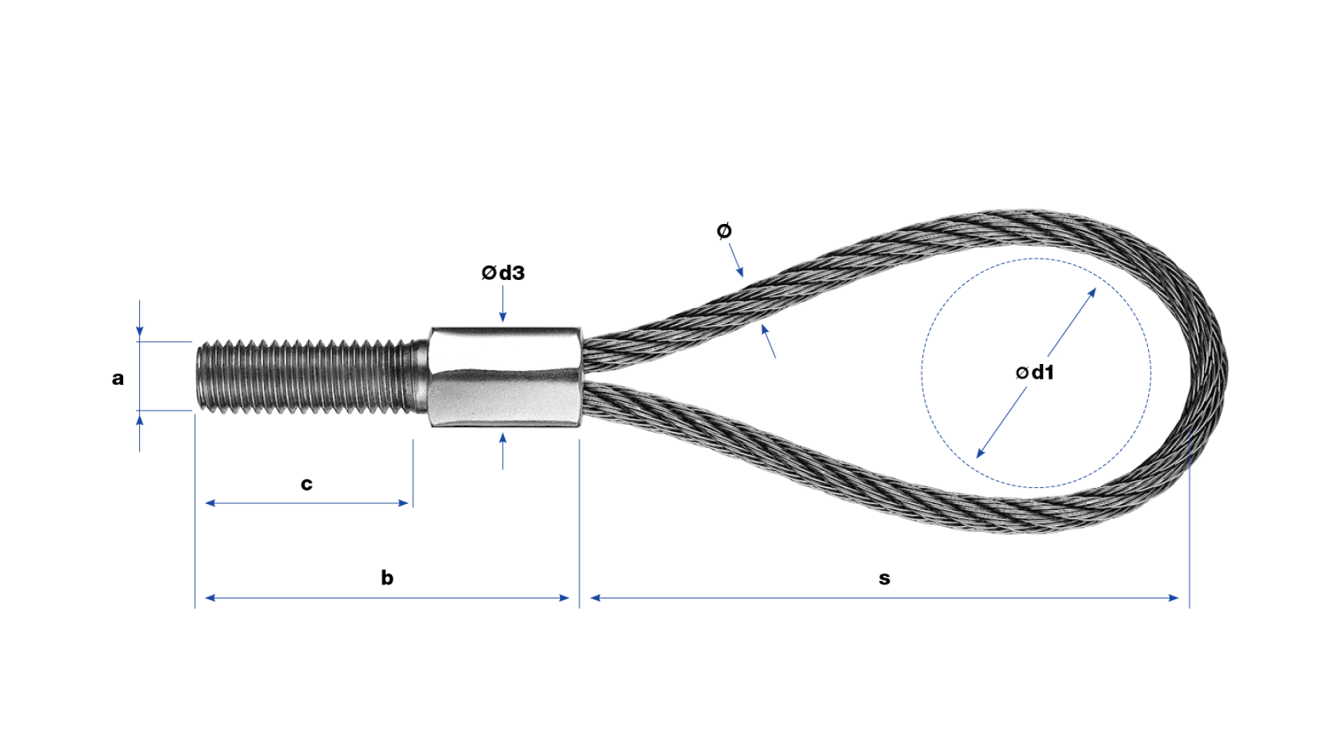 Loop with external thread left-hand compressed
