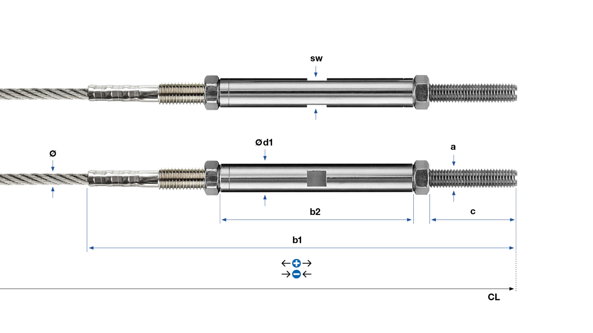 Tensioning sleeve with external thread SA self-assembly