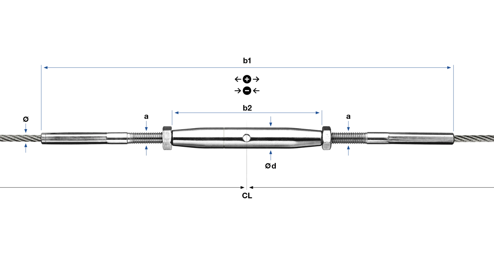 Turnbuckle with external thread end swaged