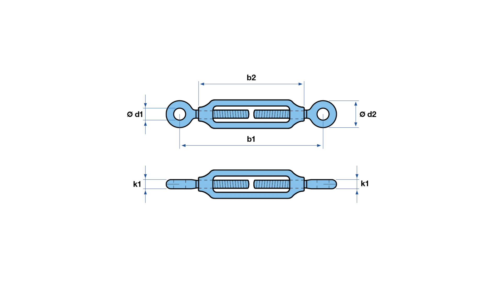 Turnbuckle with two eyes  stainless steel