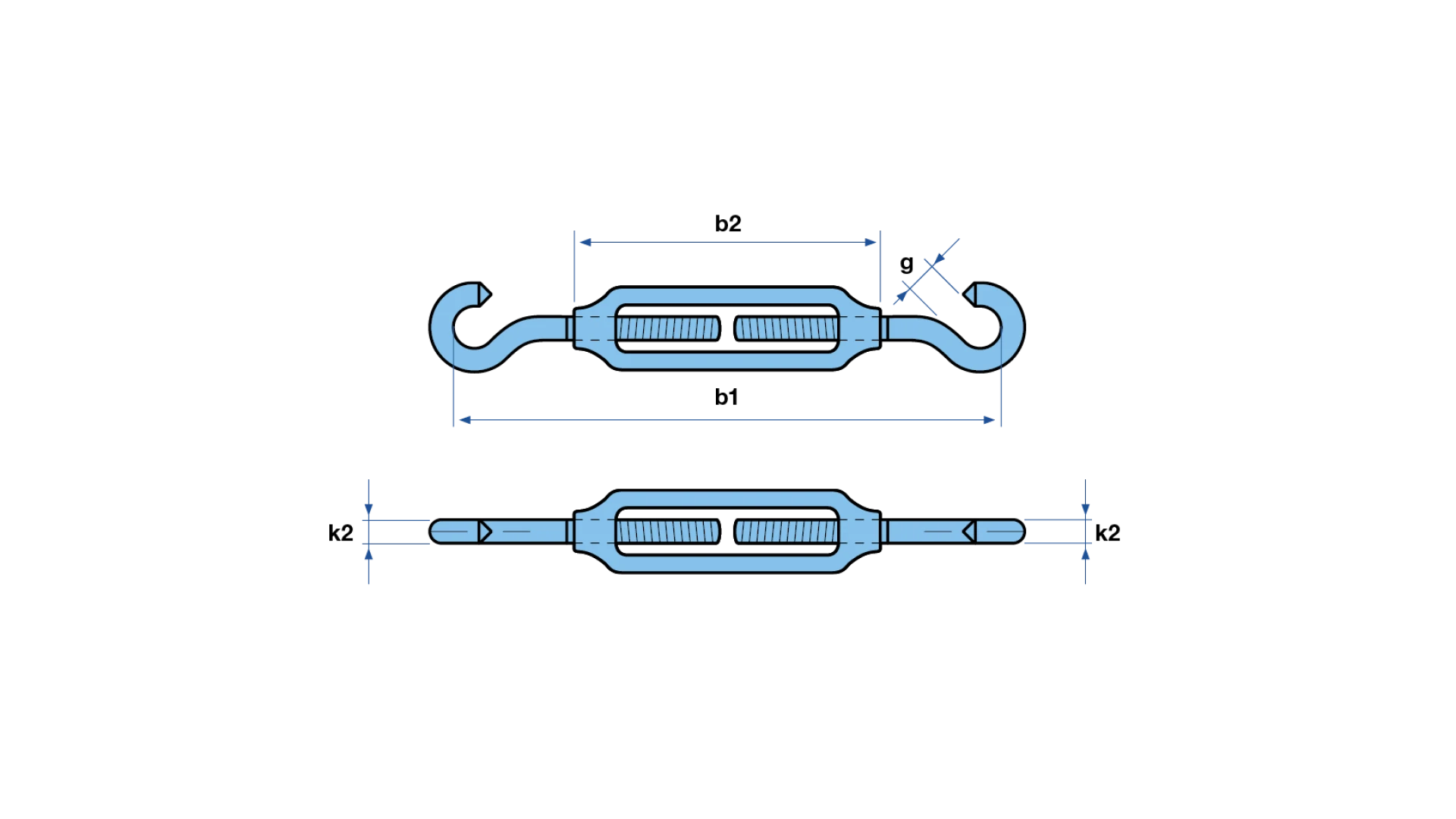 Turnbuckle with two hooks  stainless steel