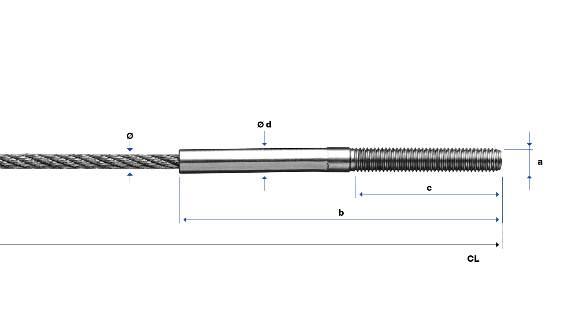 External thread end left-hand swaged