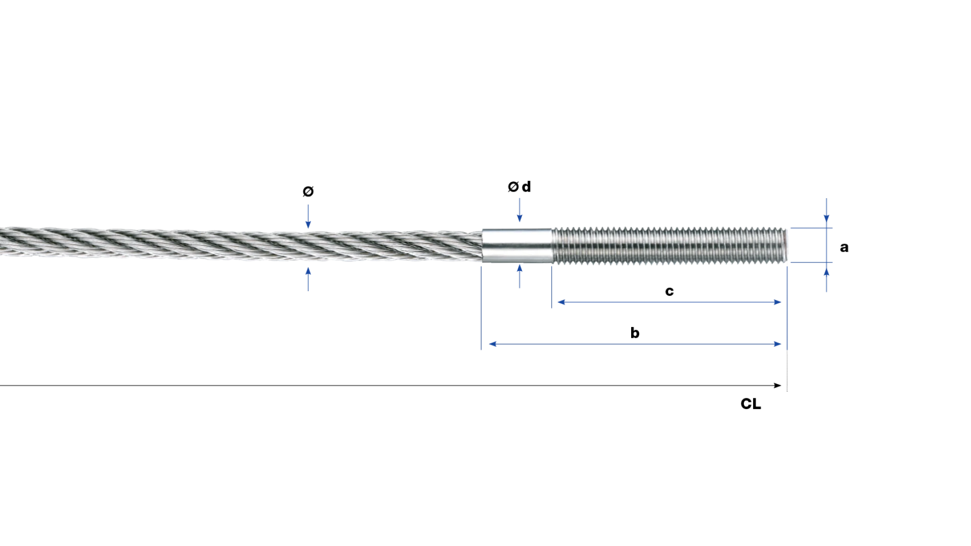 External thread end left-hand Vissline round swaged