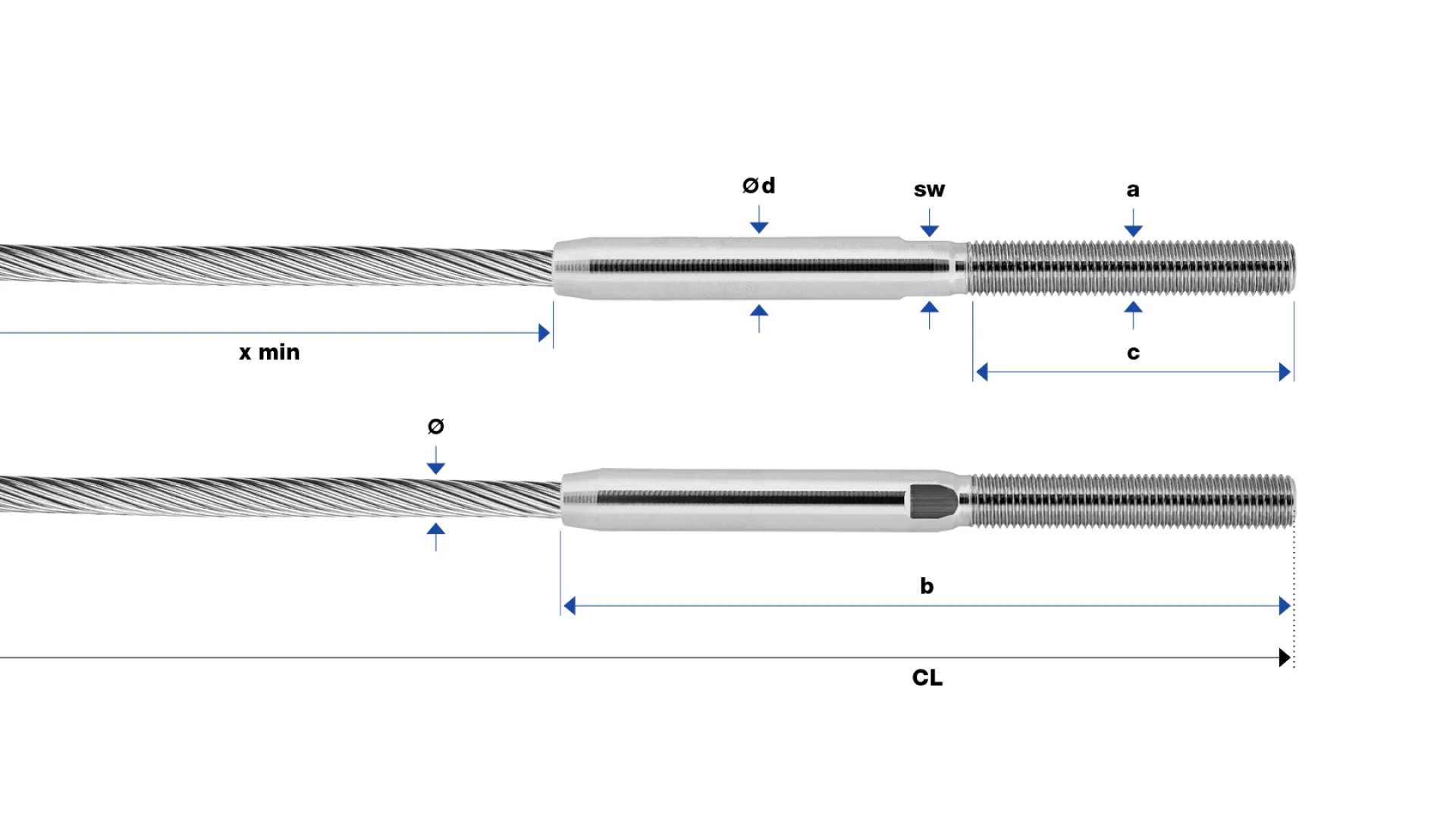 External thread end right-hand Forte round swaged