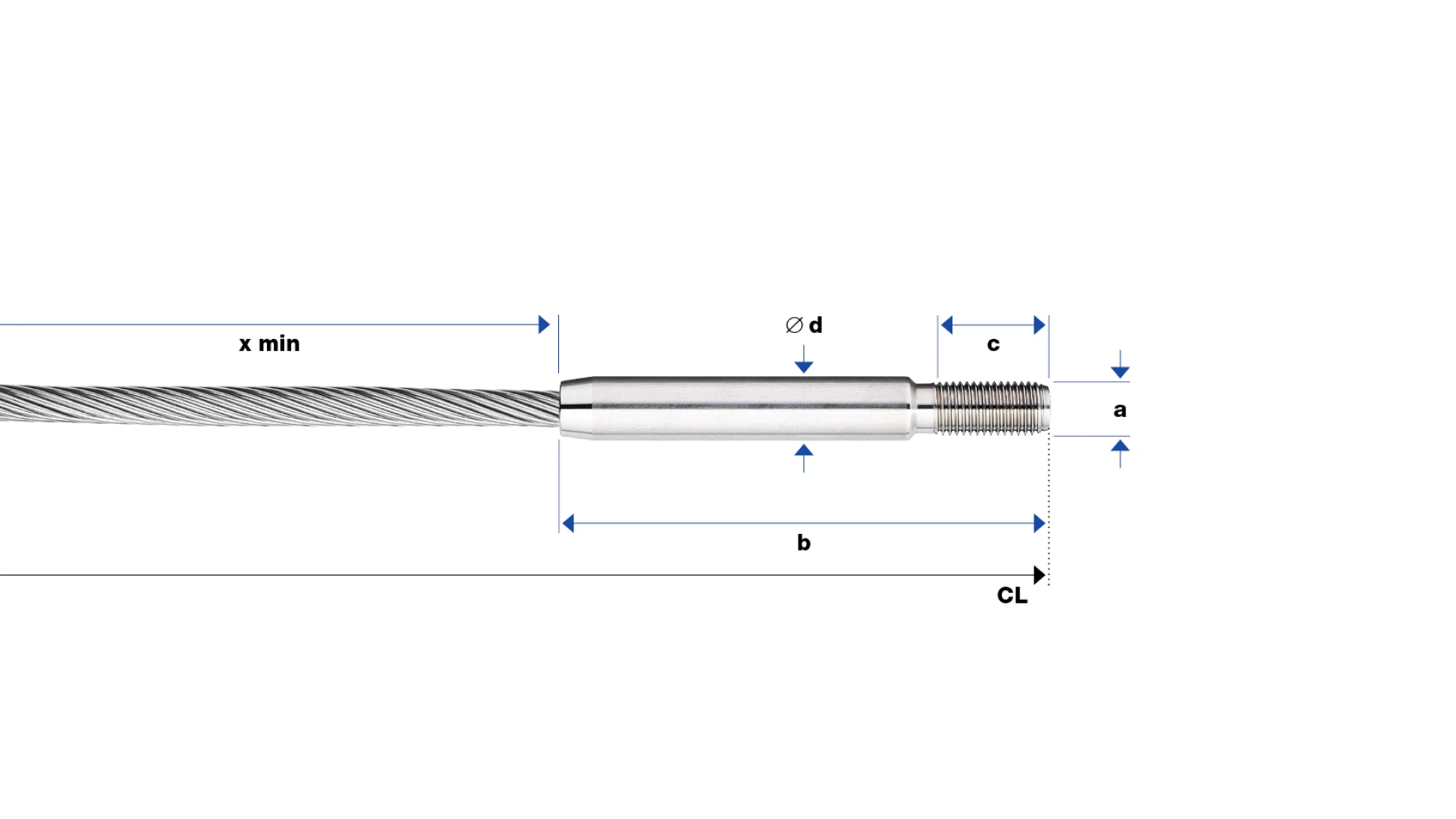 External thread end right-hand short Forte round swaged