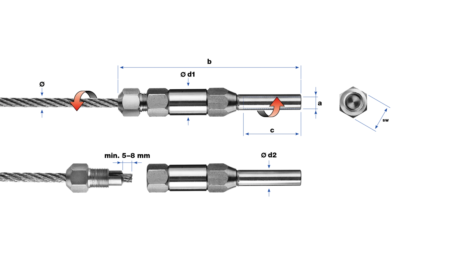 Internal thread end swivel LT1 self-assembly
