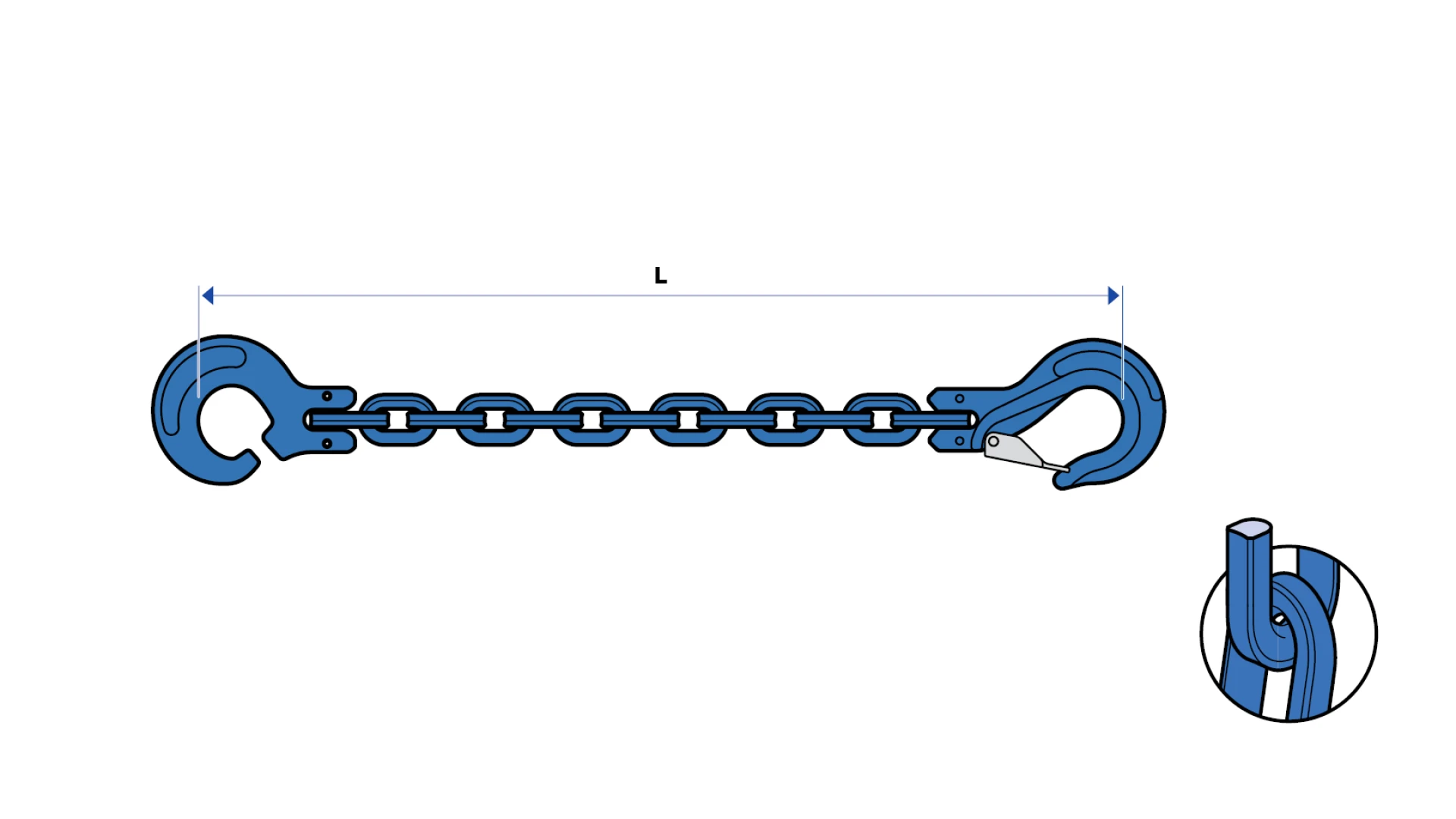 Square-link pulling chain   with sling hook and clevis hook