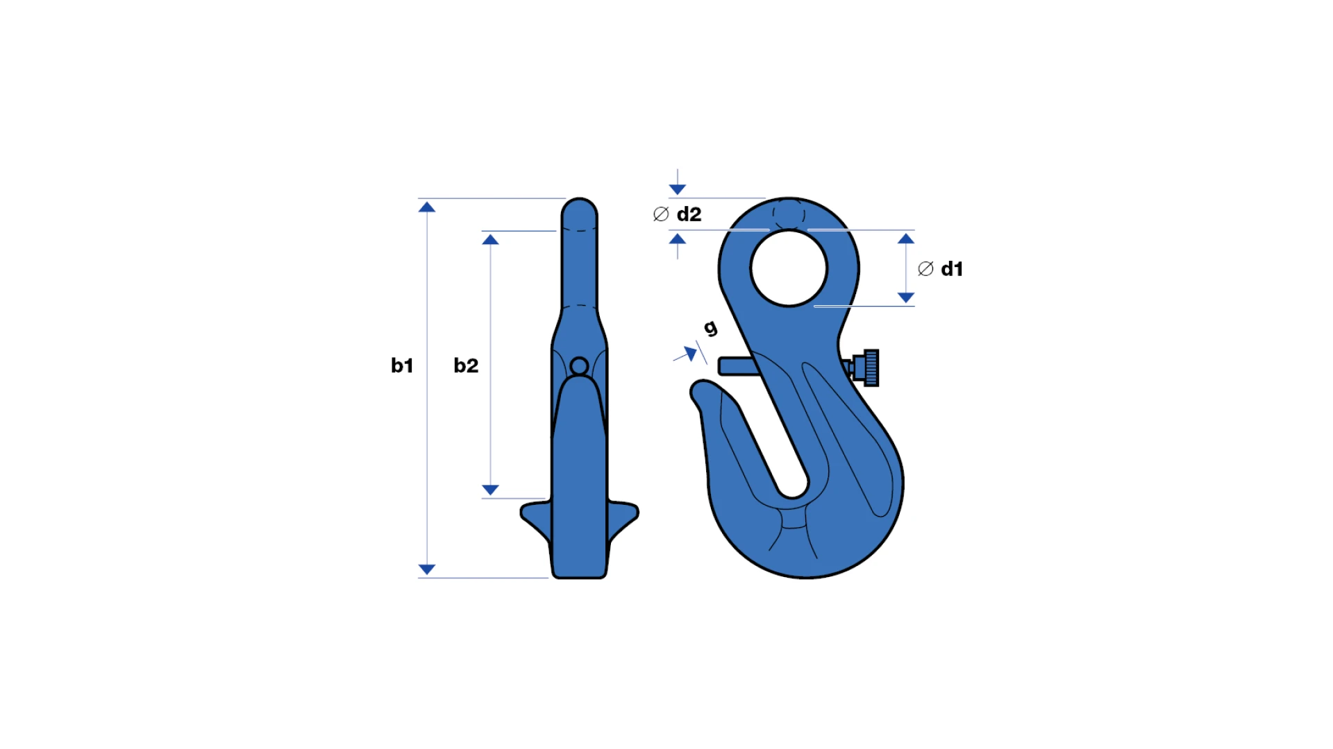 Chain-shortening hook with eye end and safety pin, type LP  GK 10