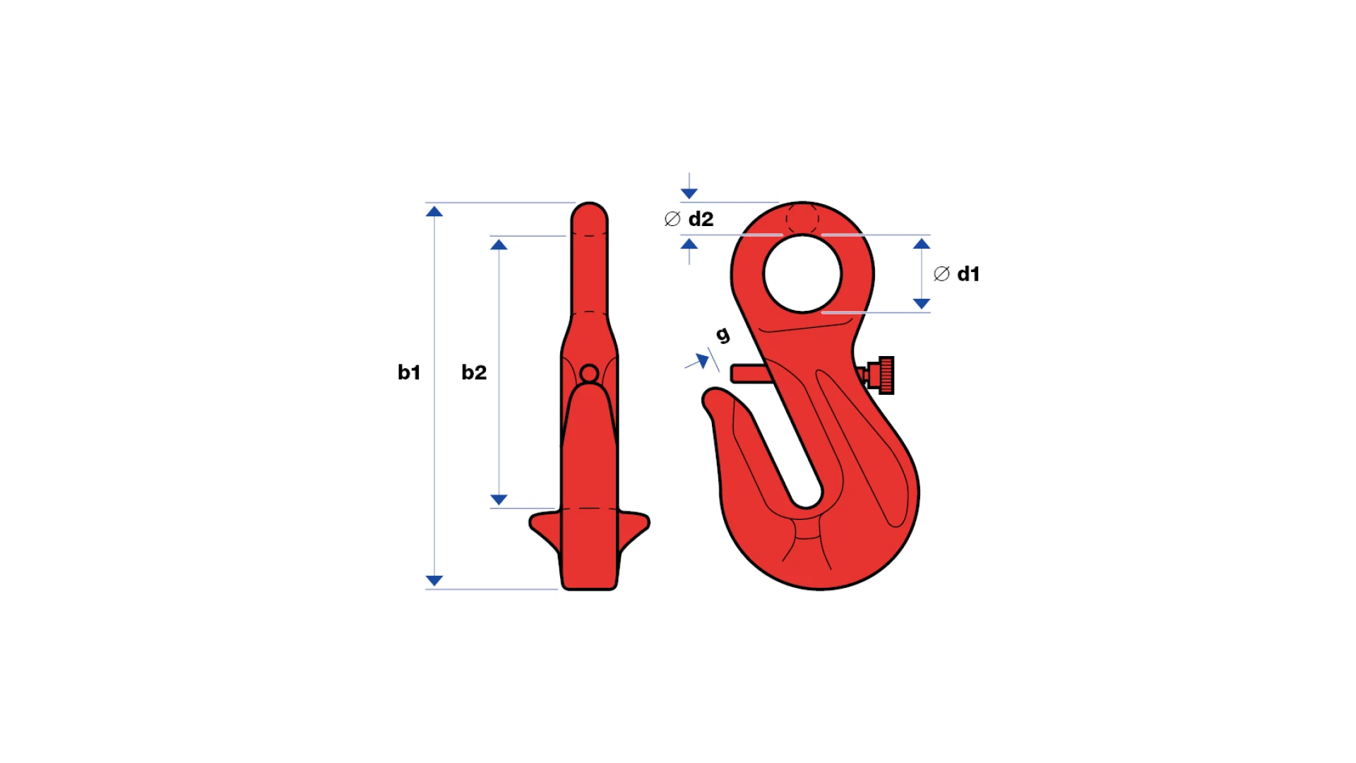 Chain-shortening hook with eye end and safety pin, type LP  GK 8