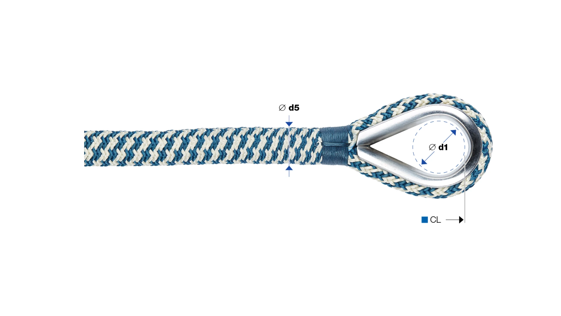Loop with steel thimble spliced, tucked and tapered