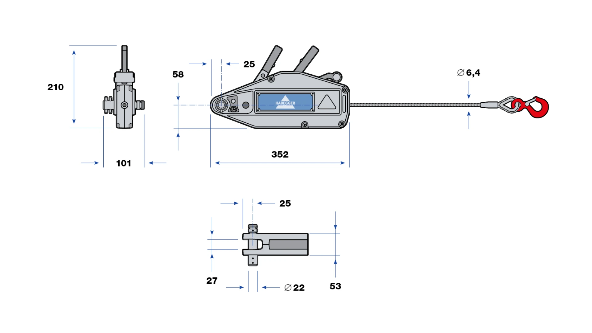 Habegger HIT-06 manual rope hoist  with lever tube and rope