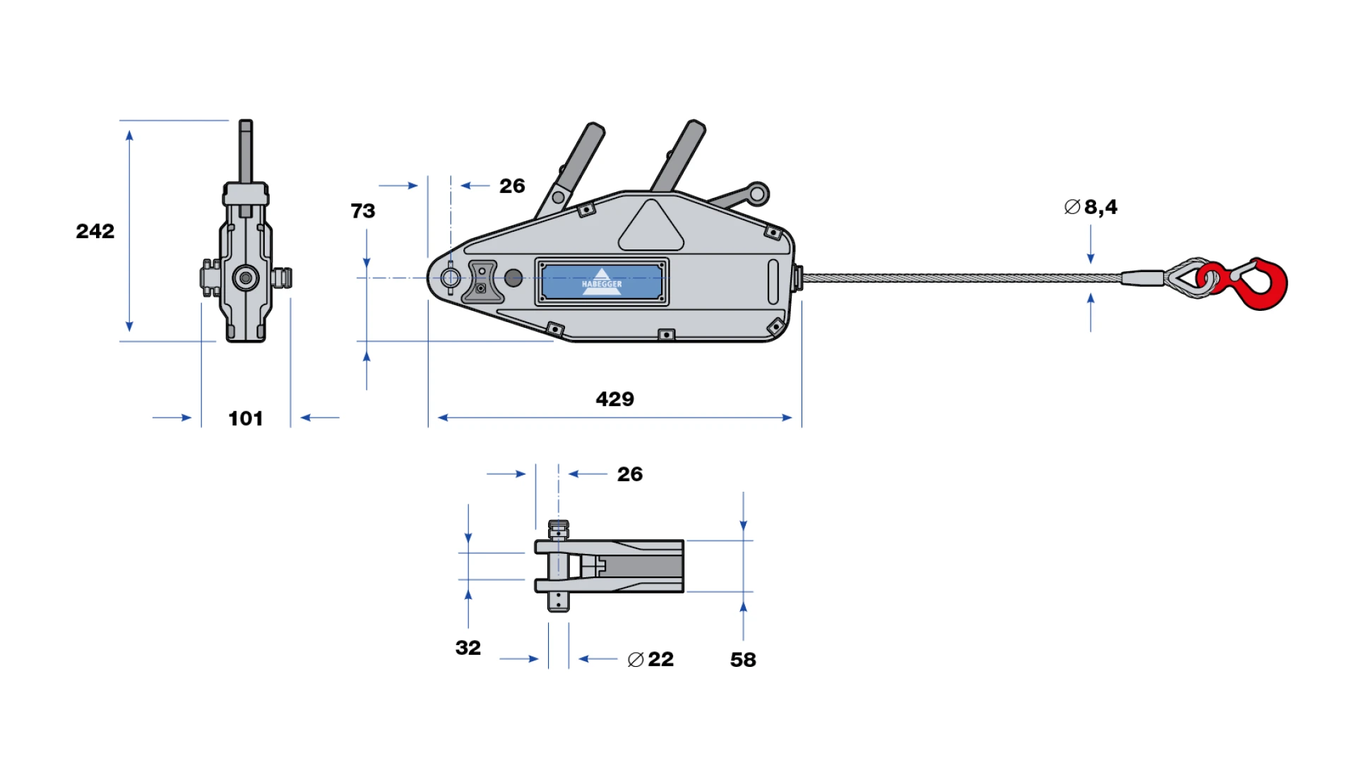 Habegger HIT-10 manual rope hoist  with lever tube