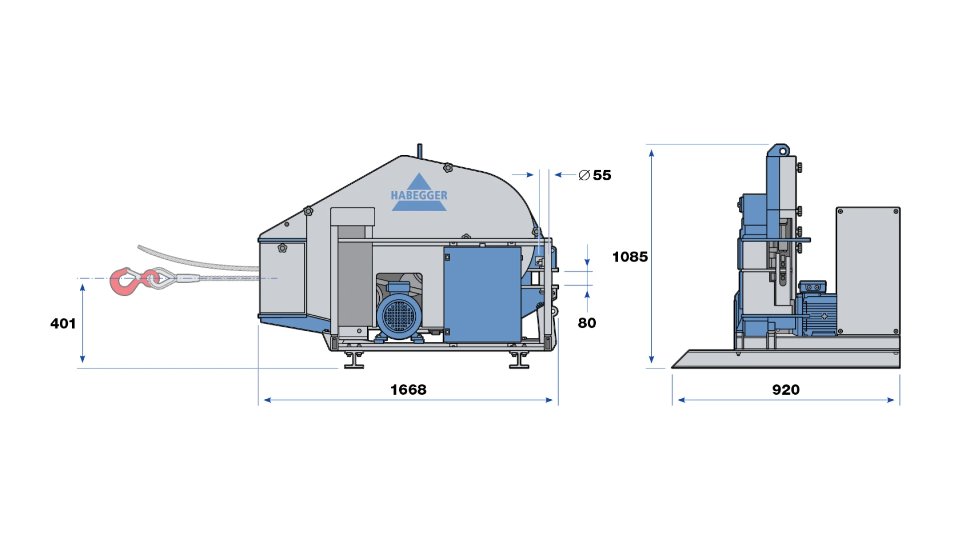 Habegger HIT-TRAC 128E vario electric motorized rope hoist