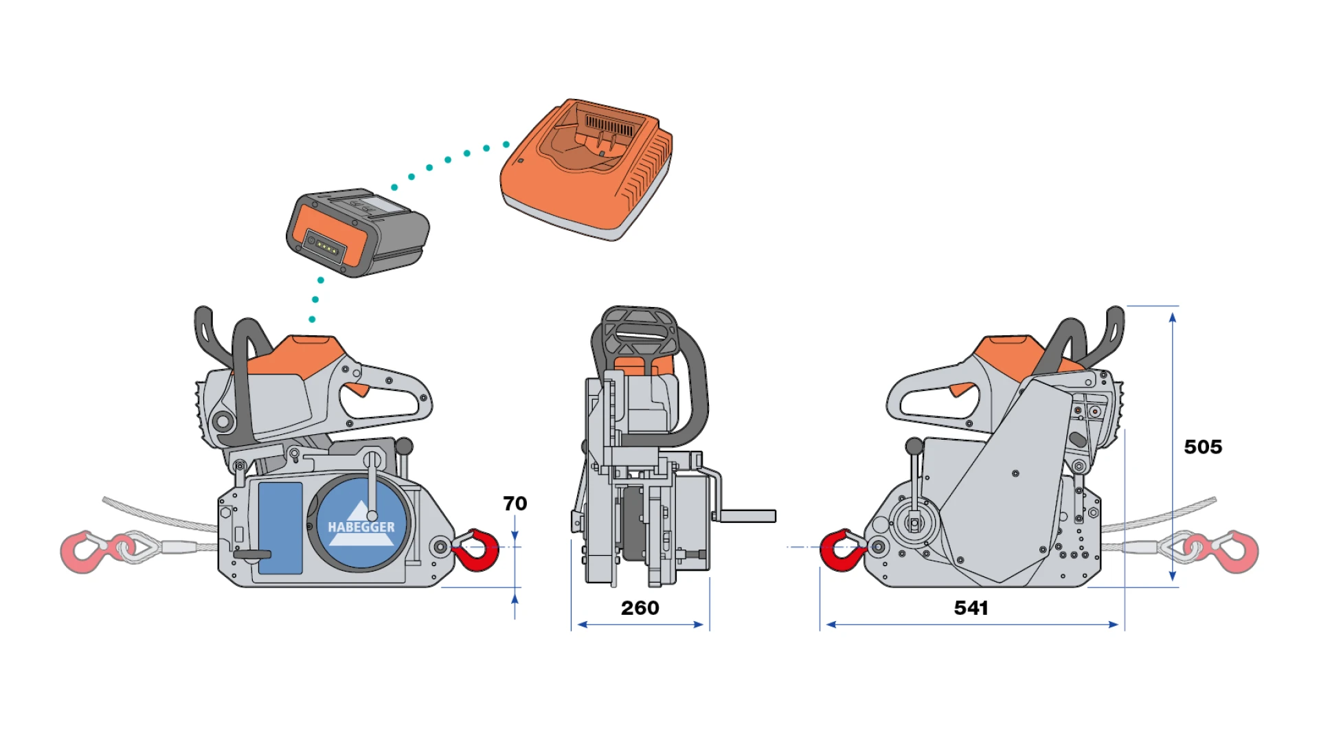 Habegger HIT-TRAC 8A battery-powered motorized rope hoist  incl. battery and charger