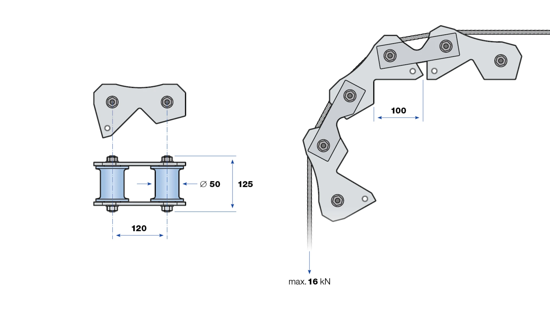 Rope deflection roller simple