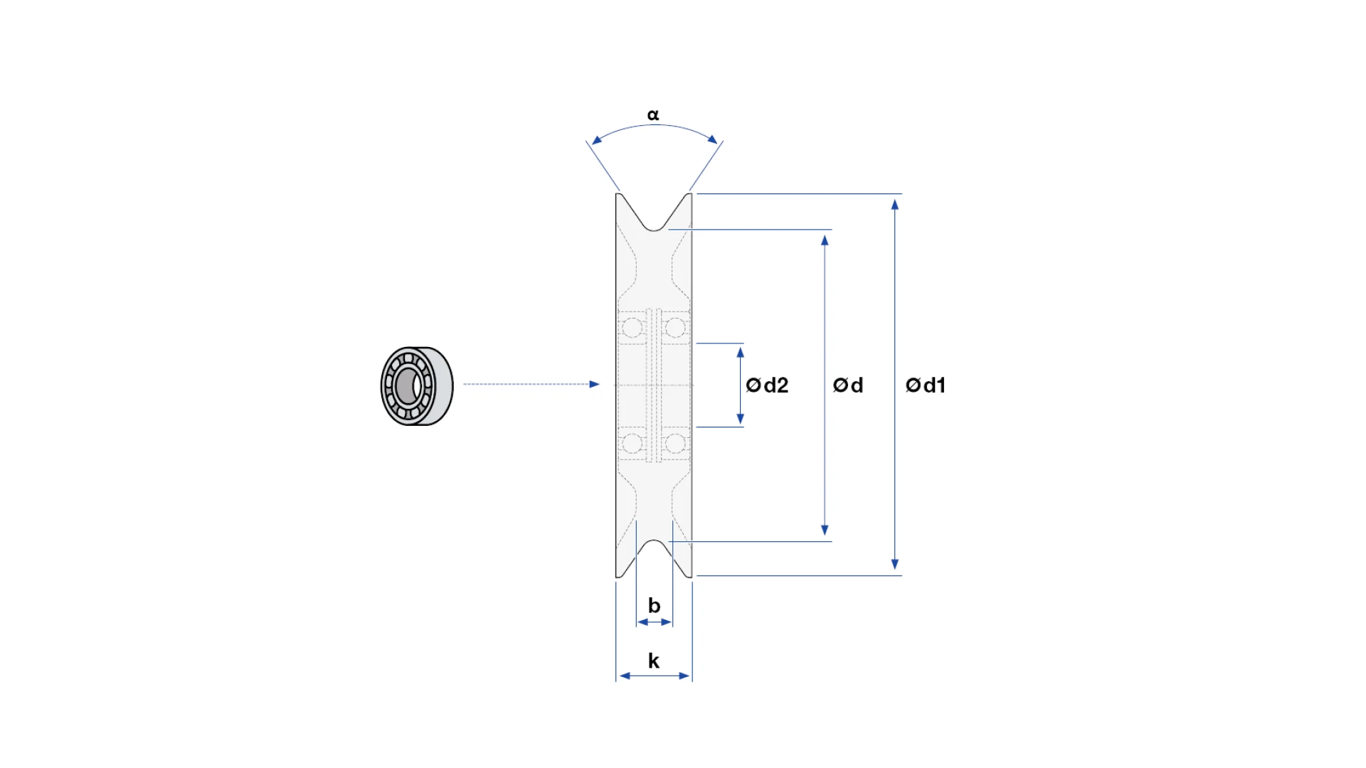 Rope pulley with ball bearing  Ø 105 mm for rope Ø 11.2